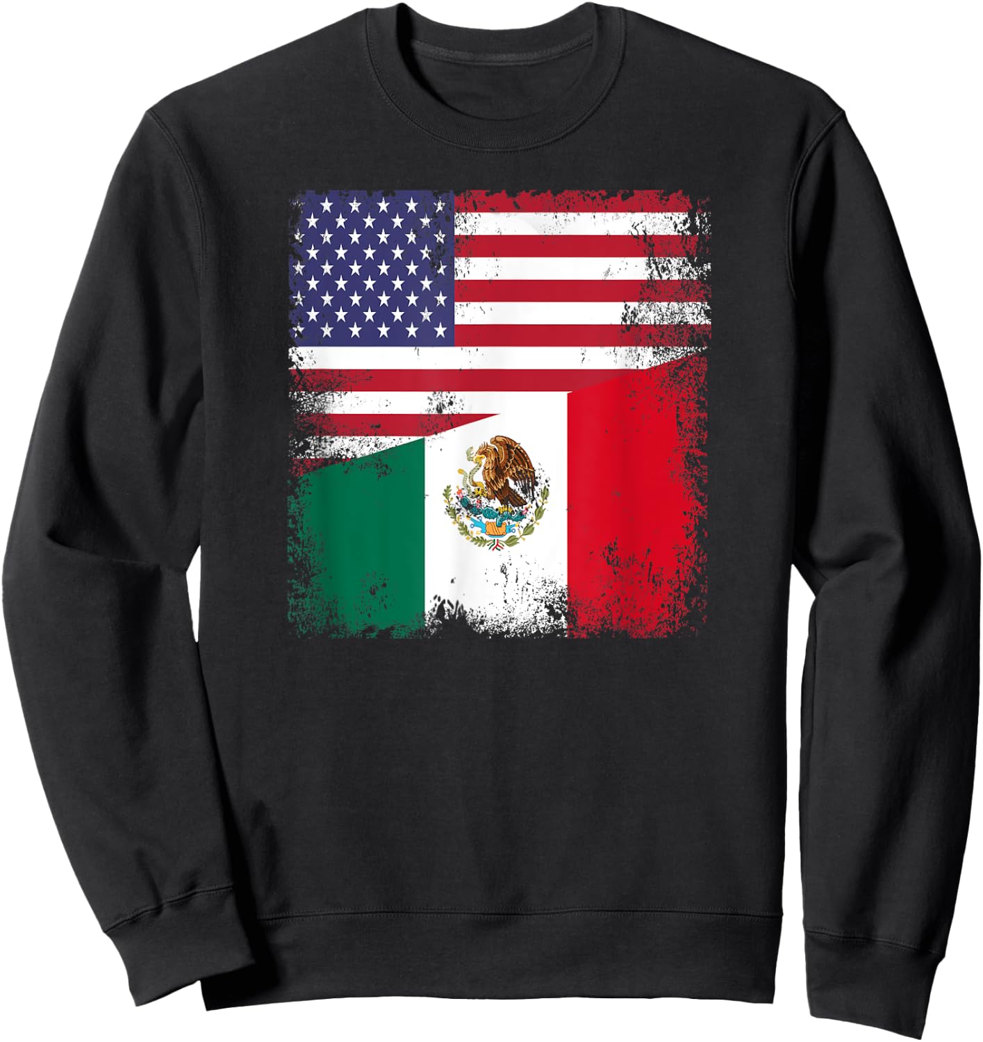 Half Mexican Flag | Vintage Mexico USA Gift Sweatshirt - Sweatshirt | Black