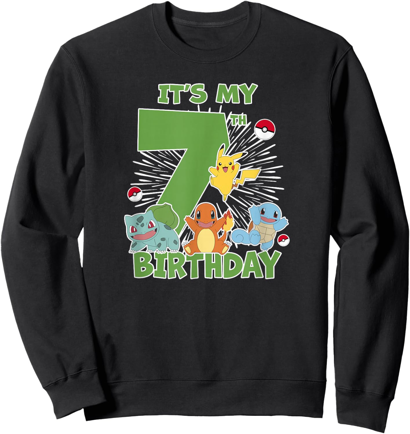 Pokémon It's My 7th Birthday Kanto Starters Celebration Sweatshirt - Sweatshirt | Black