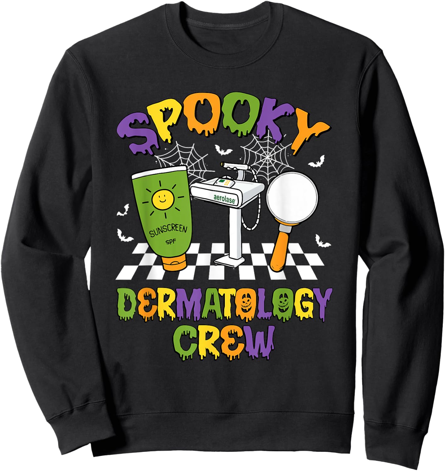 Retro Groovy Spooky Dermatology Crew Dermatologist Halloween Sweatshirt - Sweatshirt | Black