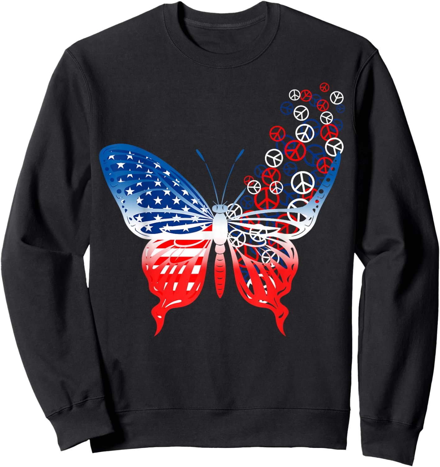 Butterfly Peace Signs USA Flag 4th Of July Independence Day Sweatshirt - Sweatshirt | Black