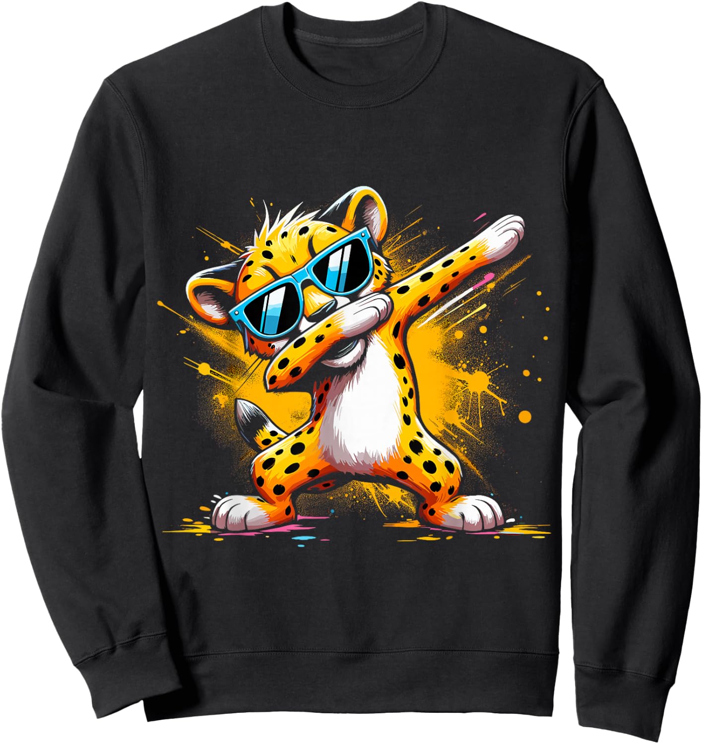 Dabbing Cheetah Sunglasses Cheetah Animal Colorful Sweatshirt - Sweatshirt | Black