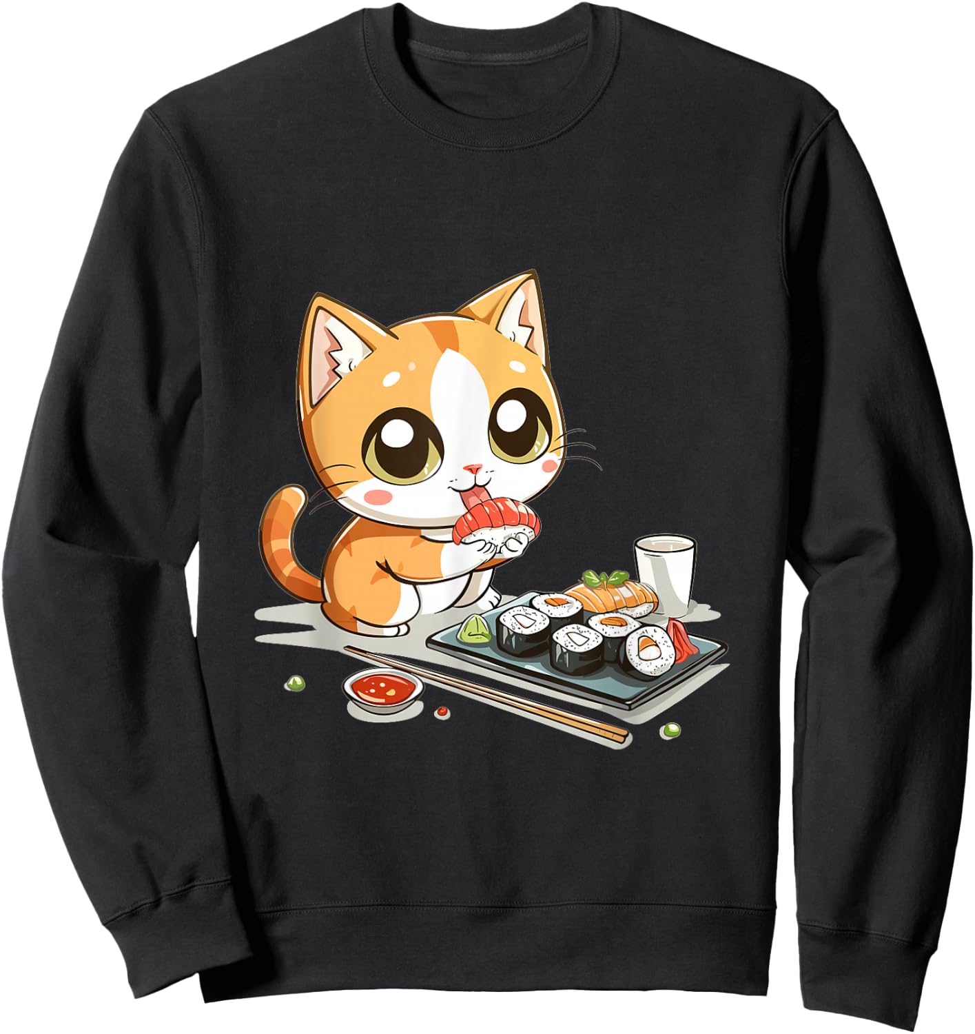 Cats and Sushi Japanese Food Kitten Kawaii Anime Sweatshirt - Sweatshirt | Black