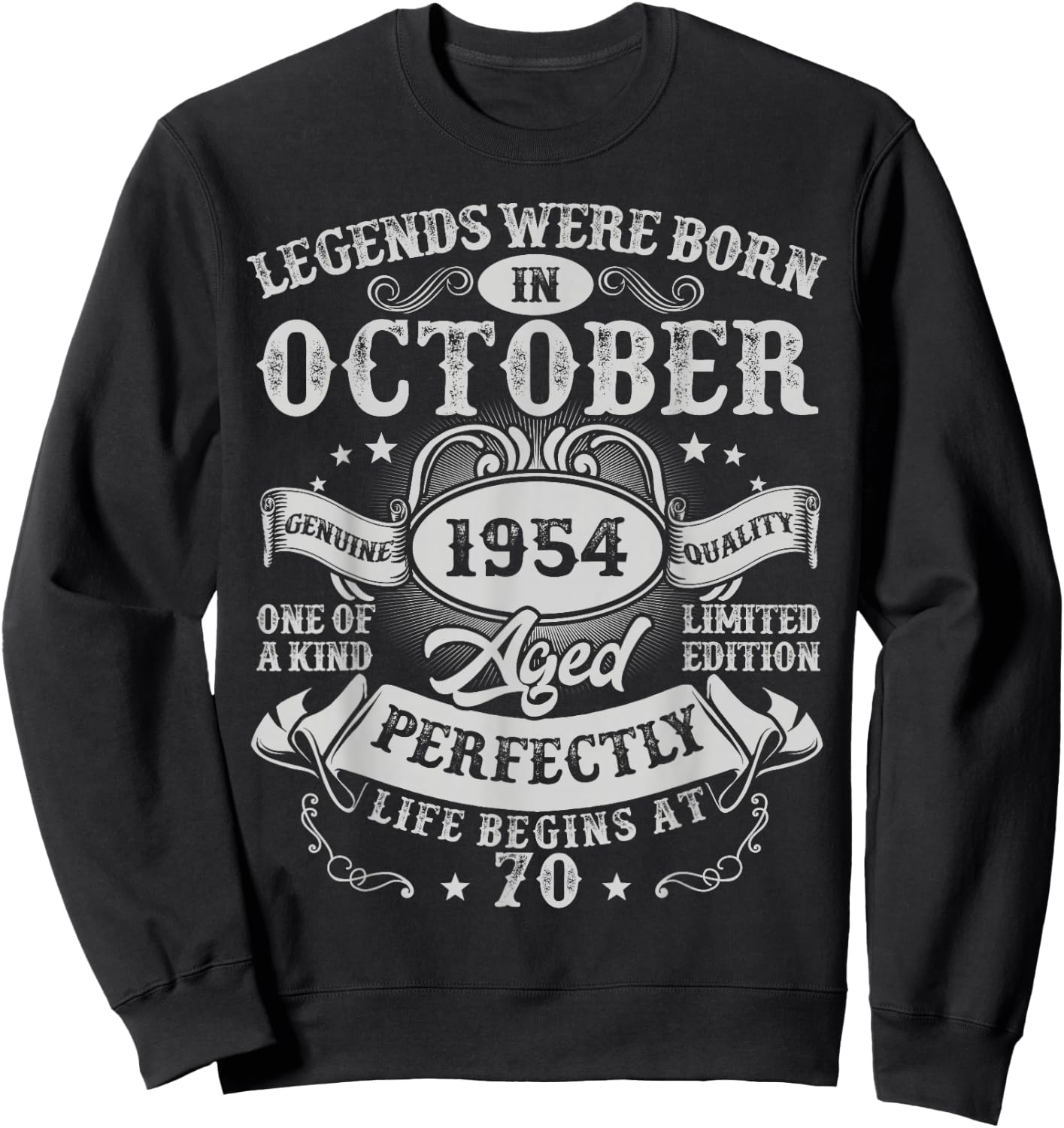 Legends Were Born in October 1954 Vintage 70th Birthday Men Sweatshirt - Sweatshirt | Black