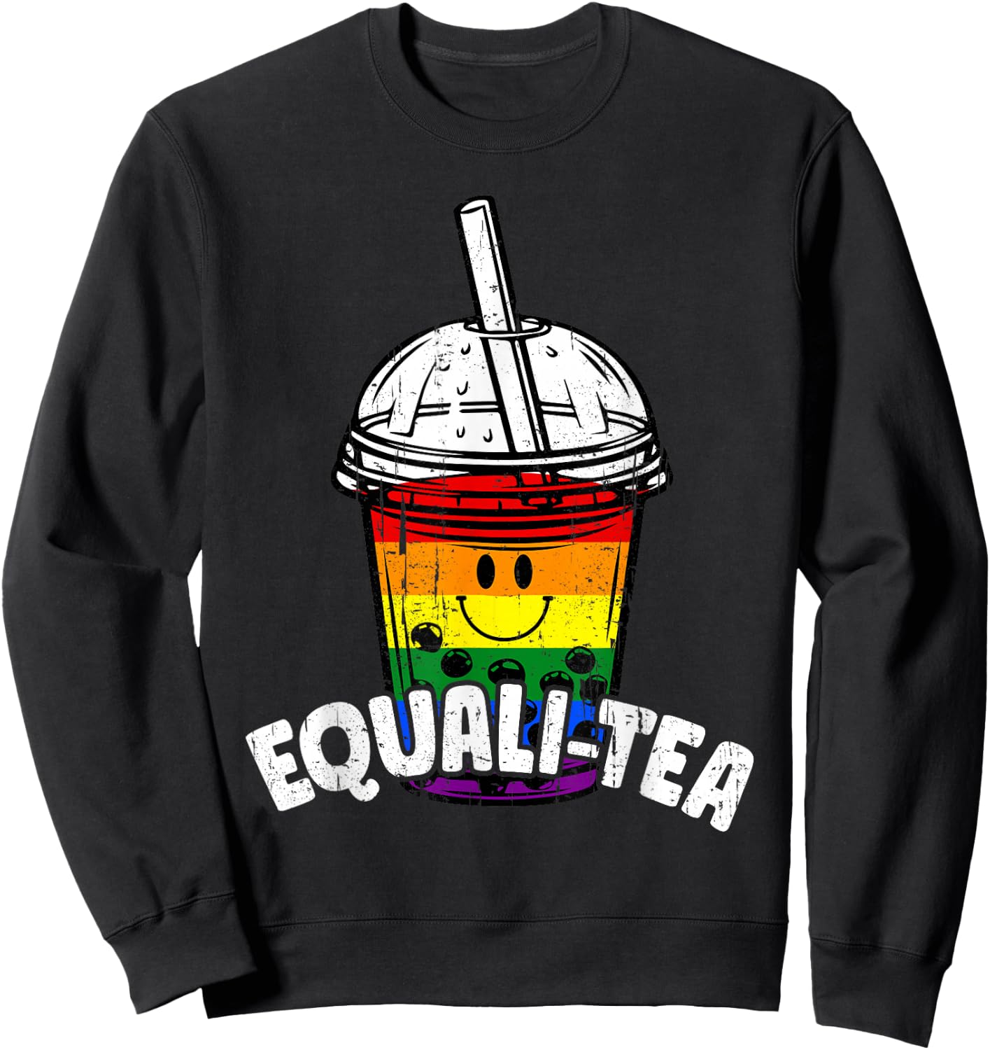 Equalitea Rainbow LGBTQ Boba Bubble Milk Tea Gay Pride Funny Sweatshirt - Sweatshirt | Black