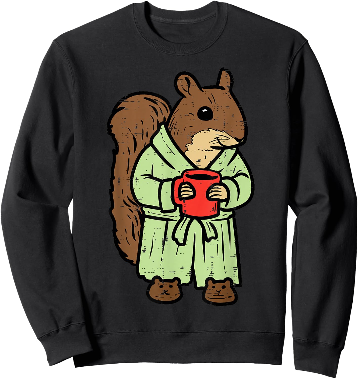 Squirrel Bathrobe Coffee Funny Rodent Mom Dad Men Women Kids Sweatshirt - Sweatshirt | Black