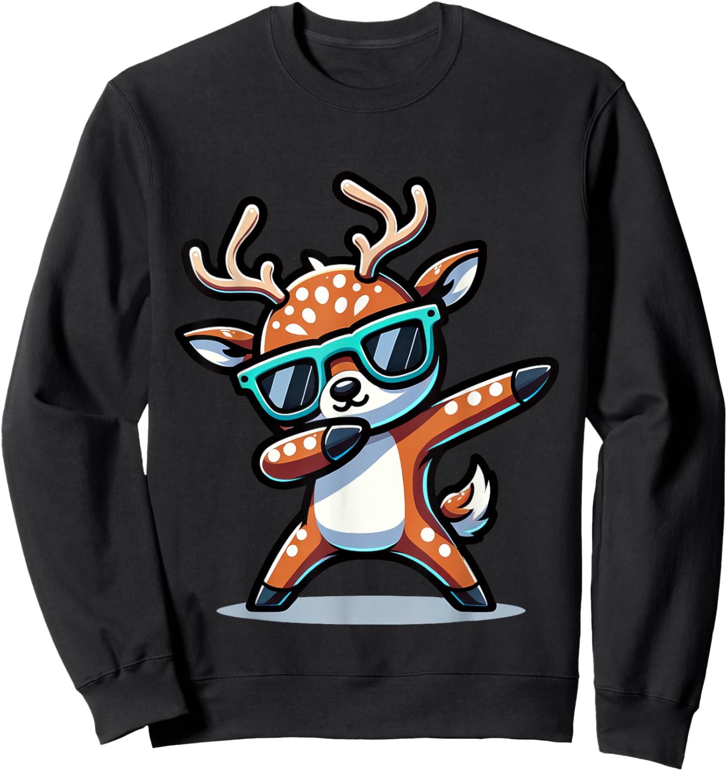 Christmas Reindeer Boys Dabbing Reindeer Santa Xmas Funny Sweatshirt - Sweatshirt | Black