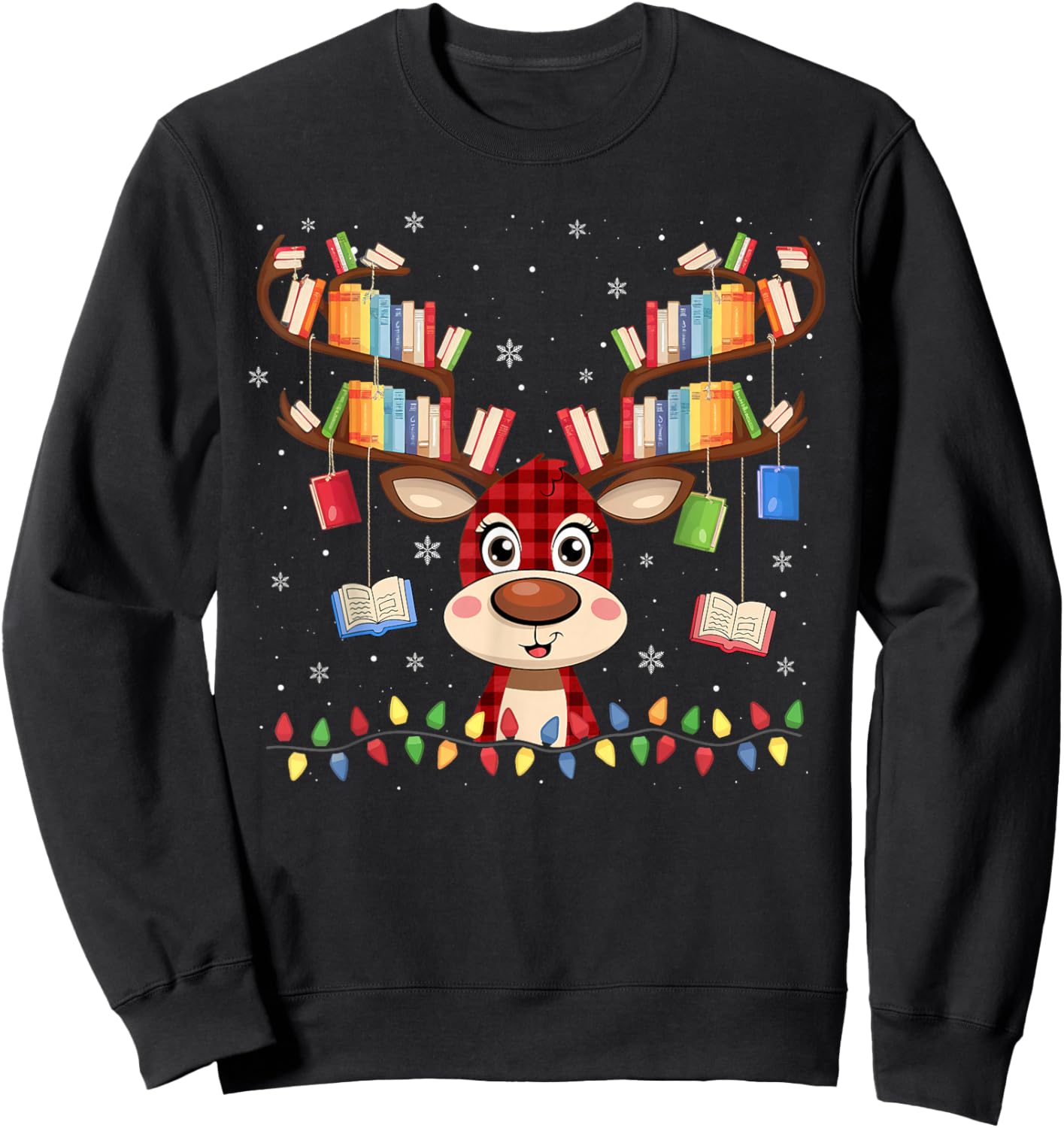 Christmas Librarian Reindeer Matching Book Lover Sweatshirt - Sweatshirt | Black