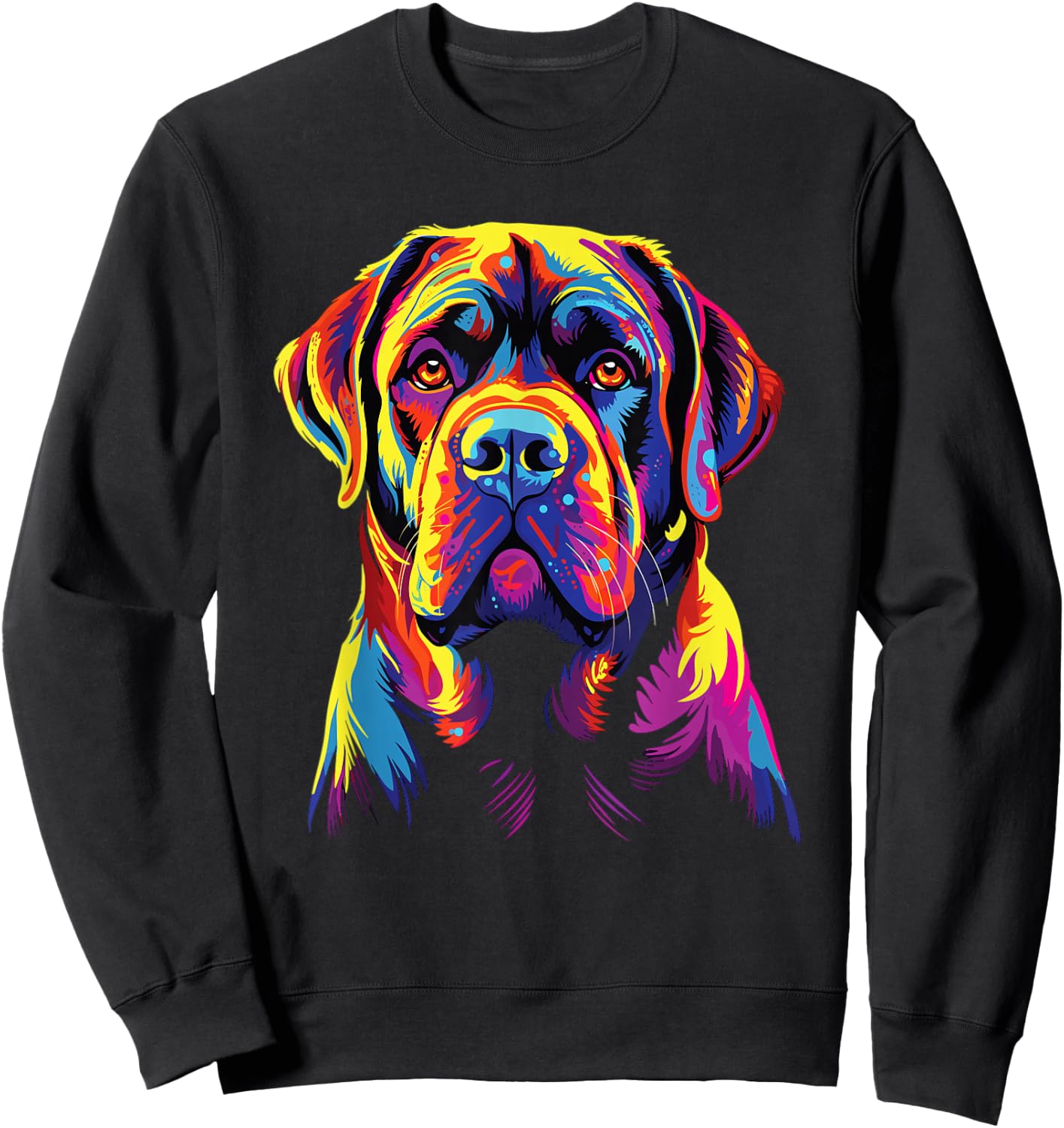 Retro Mastiff Dog -Adult Black Small Watercolor Colorful Mastiff Dog Print Sweatshirt - Sweatshirt | Black