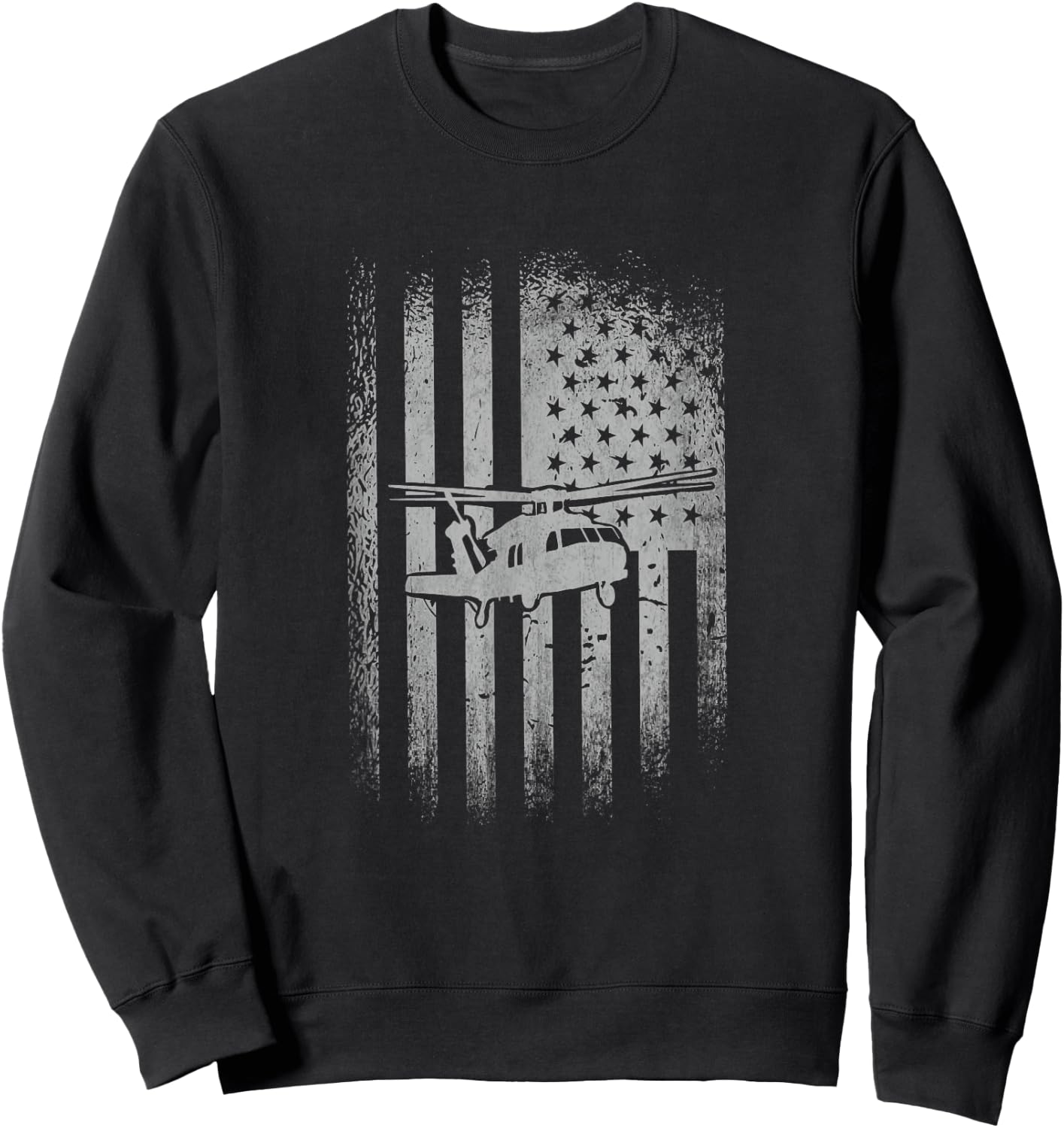 UH 60 Blackhawk Utility Helicopter Pilot American Flag Women Men Sweatshirt - Sweatshirt | Black