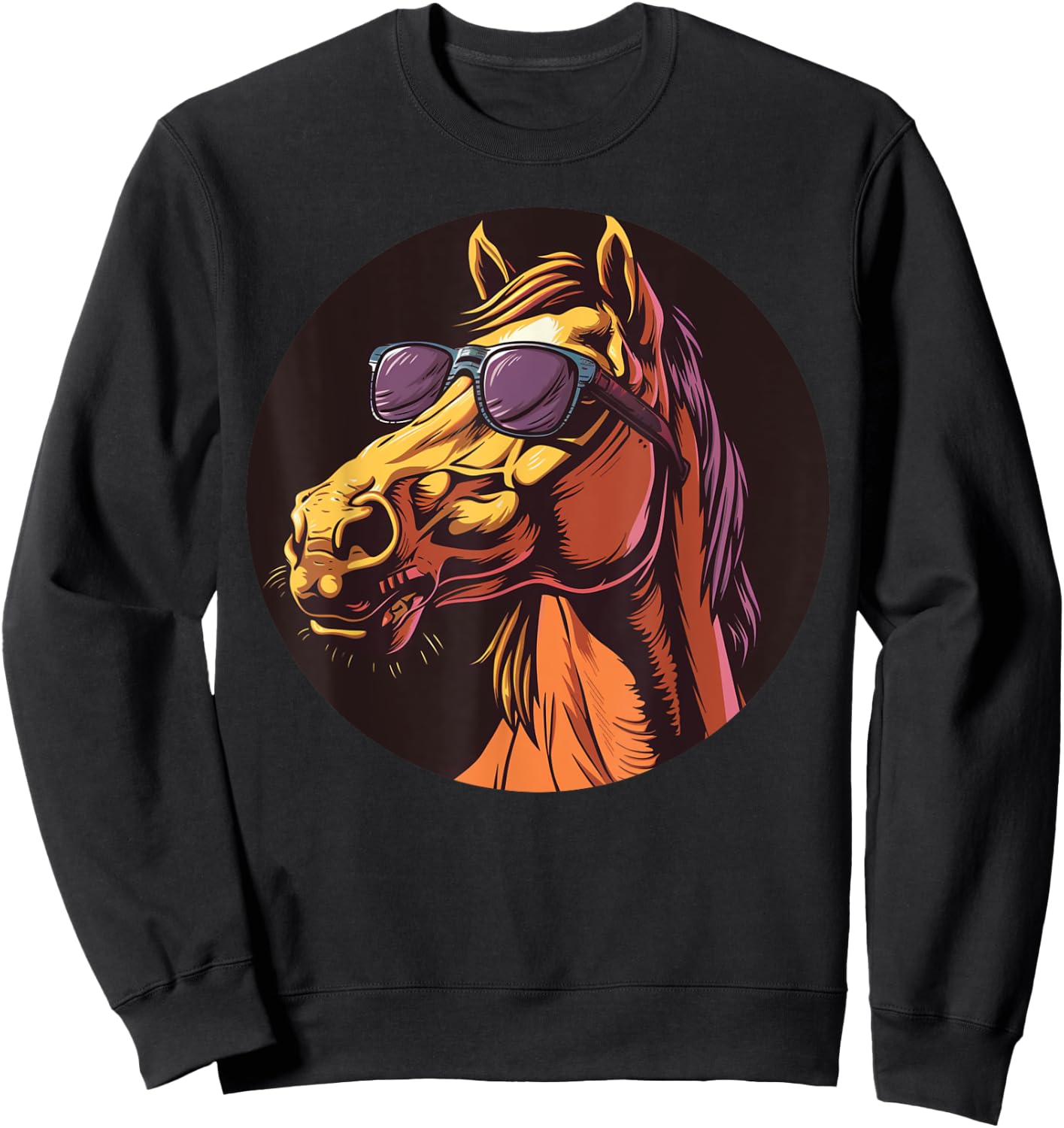 Cool Horse Head with Sunglasses Sweatshirt - Sweatshirt | Black