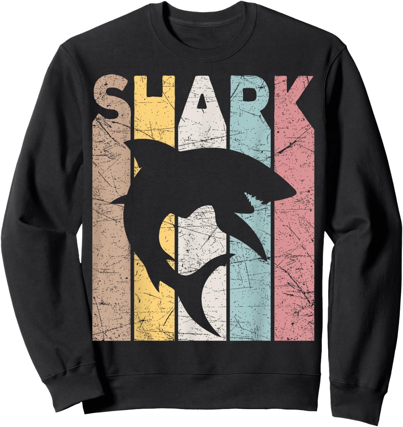 Shark Vintage Marine Animal Shark Lover Retro Oceanography Sweatshirt - Sweatshirt | Black