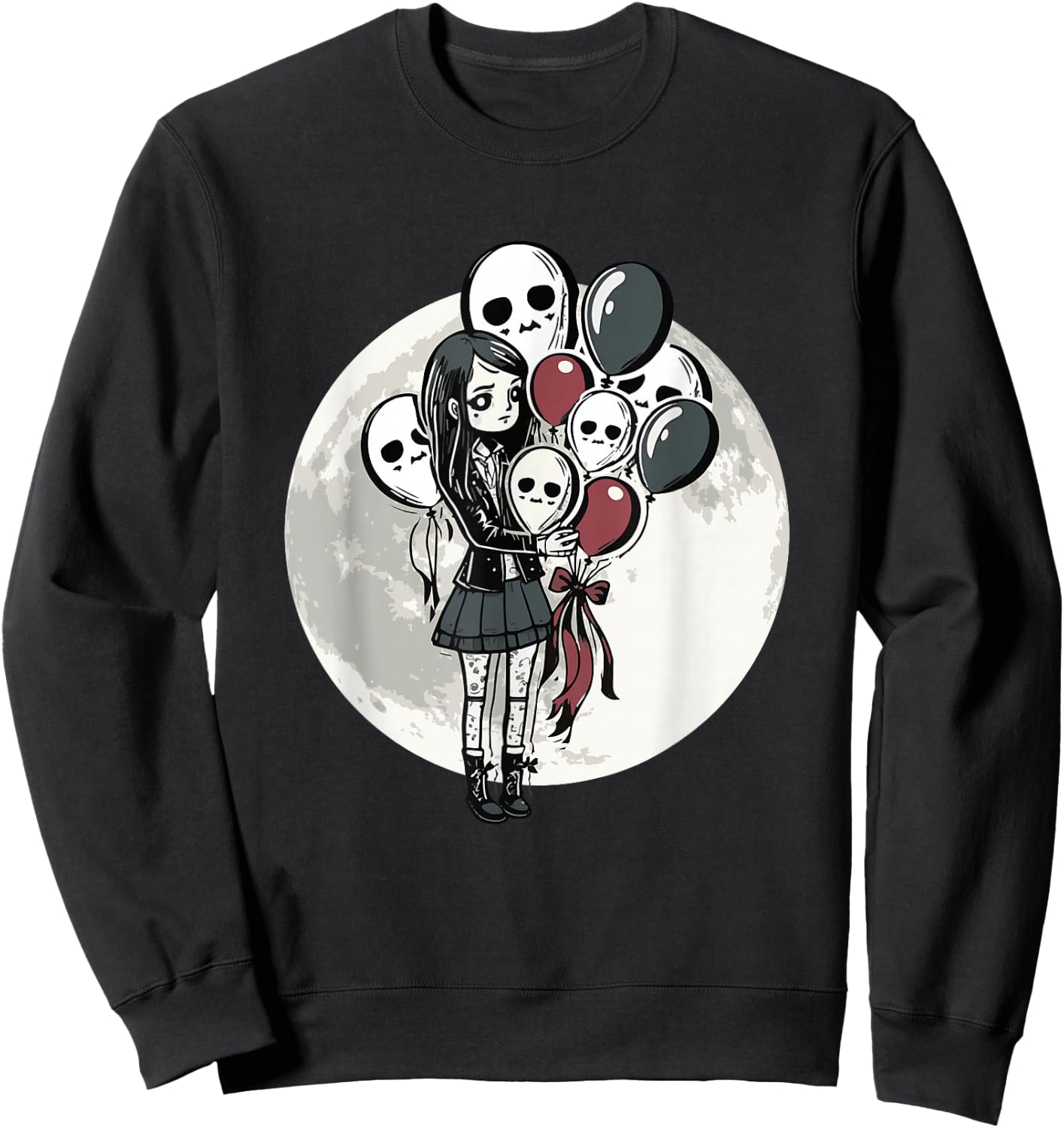 Goth Girl Holding Skull-Balloons - Goth Gothic Sweatshirt - Sweatshirt | Black