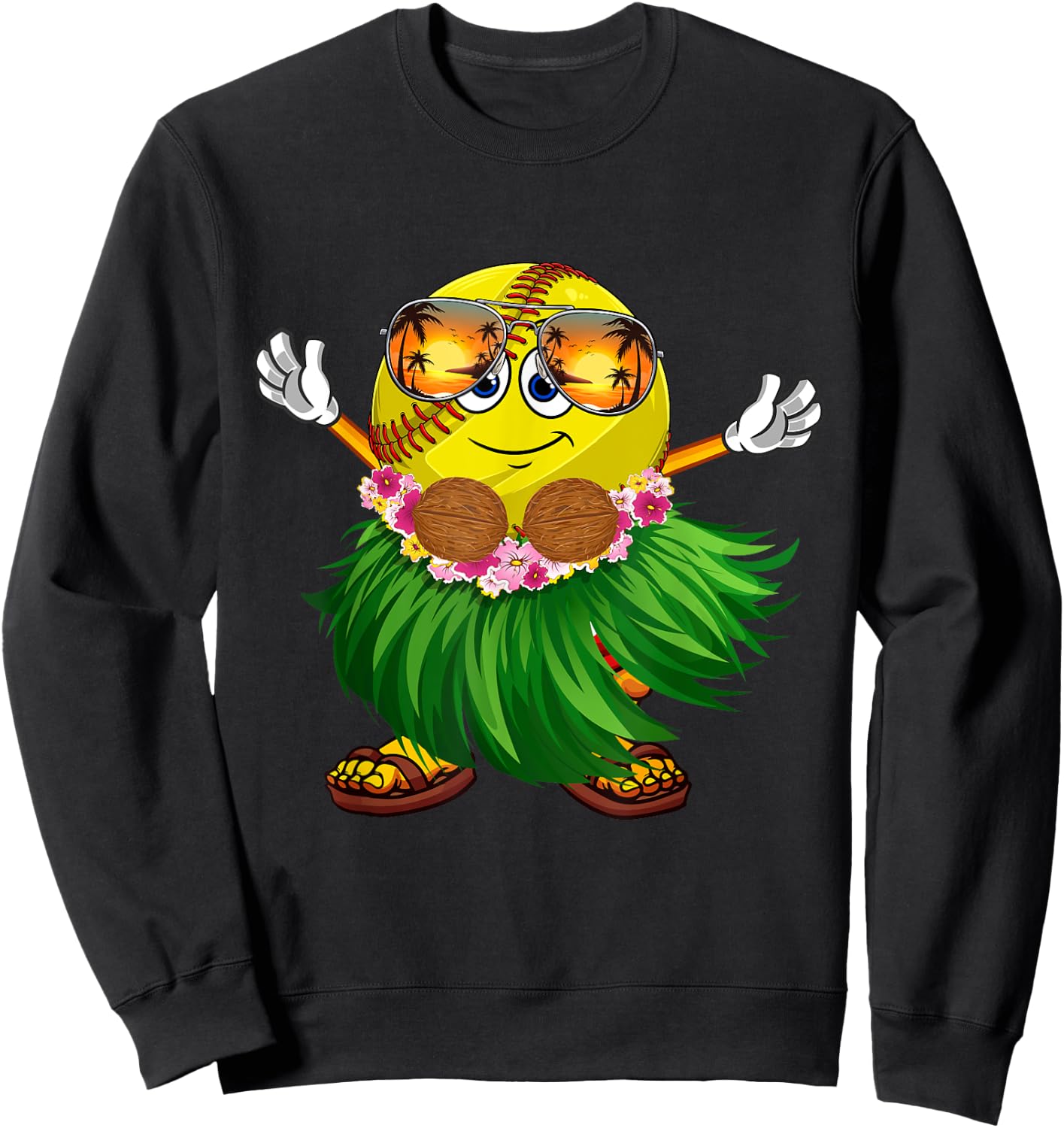 Funny Hawaii Softball Ball Hawaiian Tropical Summer Vacation Sweatshirt - Sweatshirt | Black