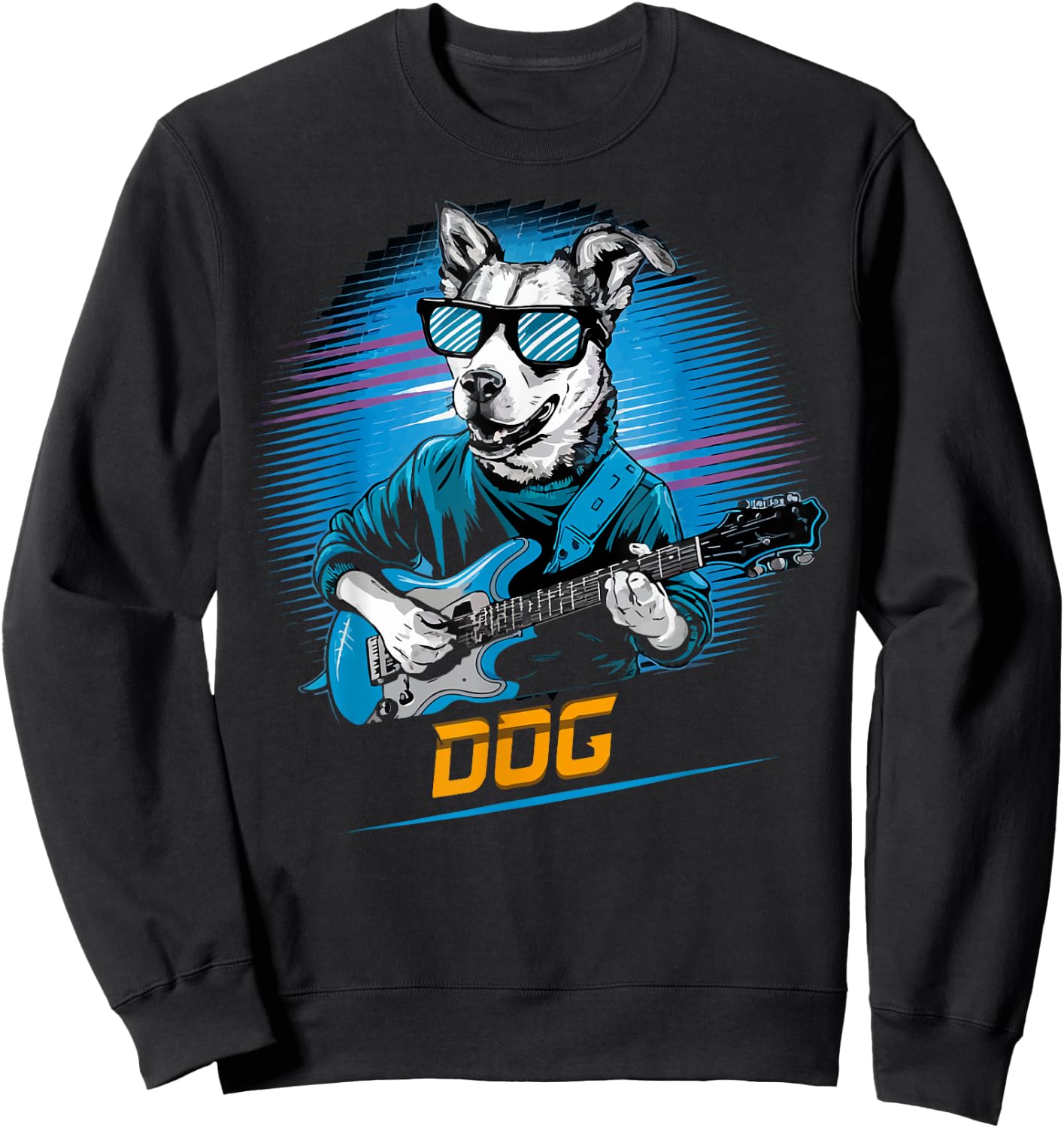 cute Dog Playing Bass Guitar Animal Playing Guitar music Men Women Kids Sweatshirt - Sweatshirt | Black
