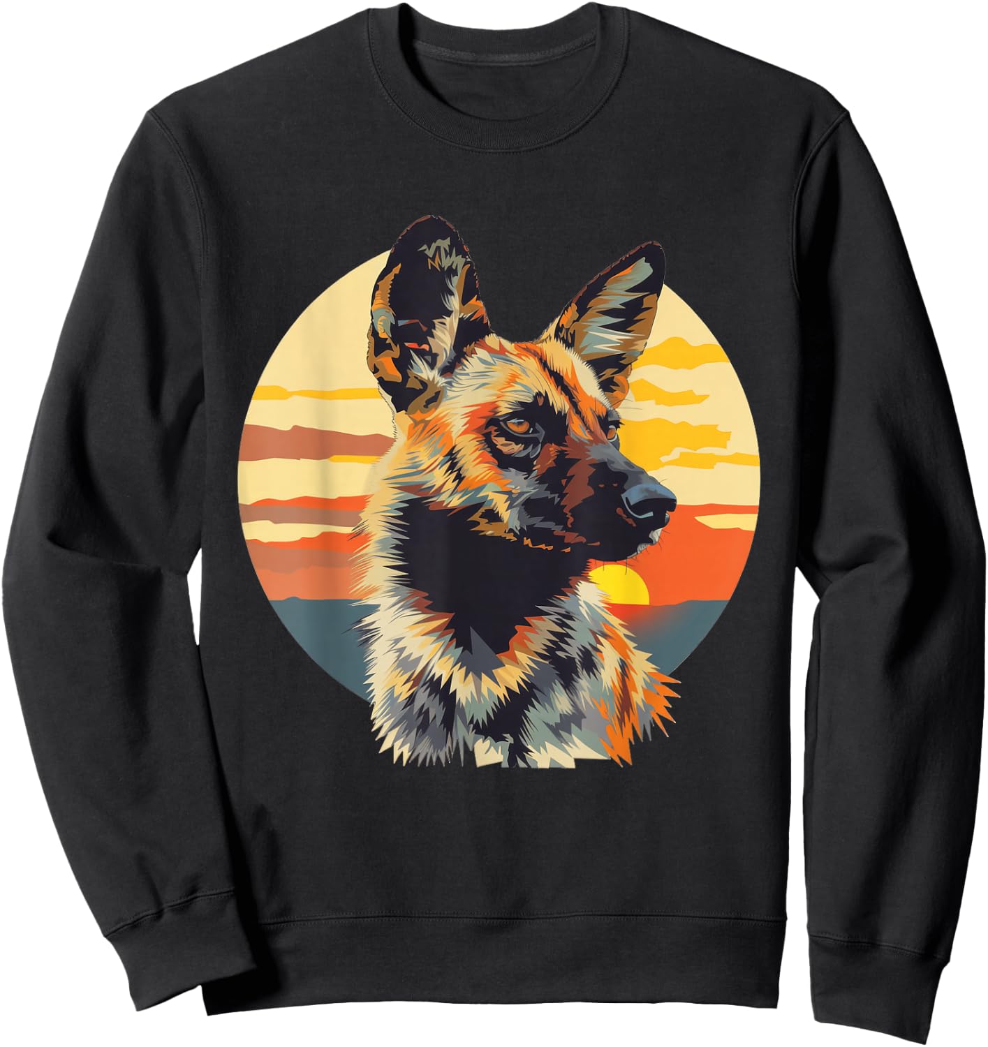 African Wild Dog With A Sunset Sweatshirt - Sweatshirt | Black