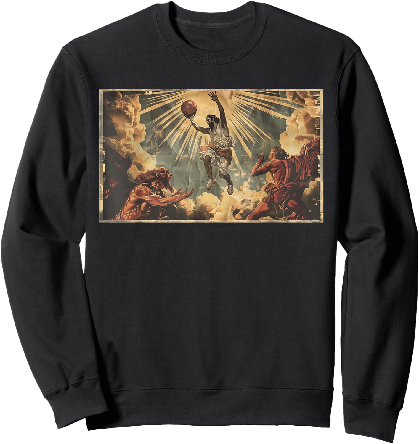 Funny Jesus Dunking Over The Devil Christian Sweatshirt - Sweatshirt | Black