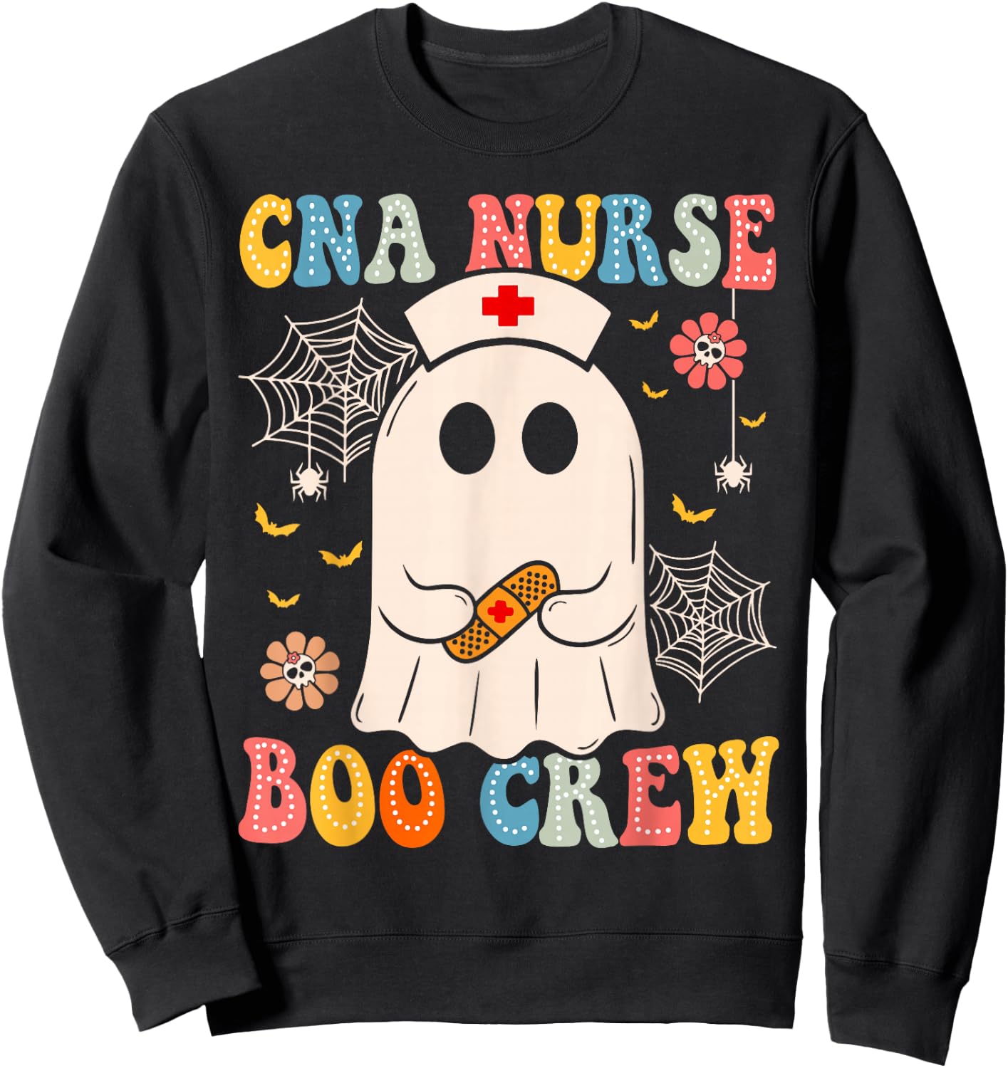 Groovy CNA Nurse Boo Crew Nurse Funny Ghost Halloween Nurse Sweatshirt - Sweatshirt | Black