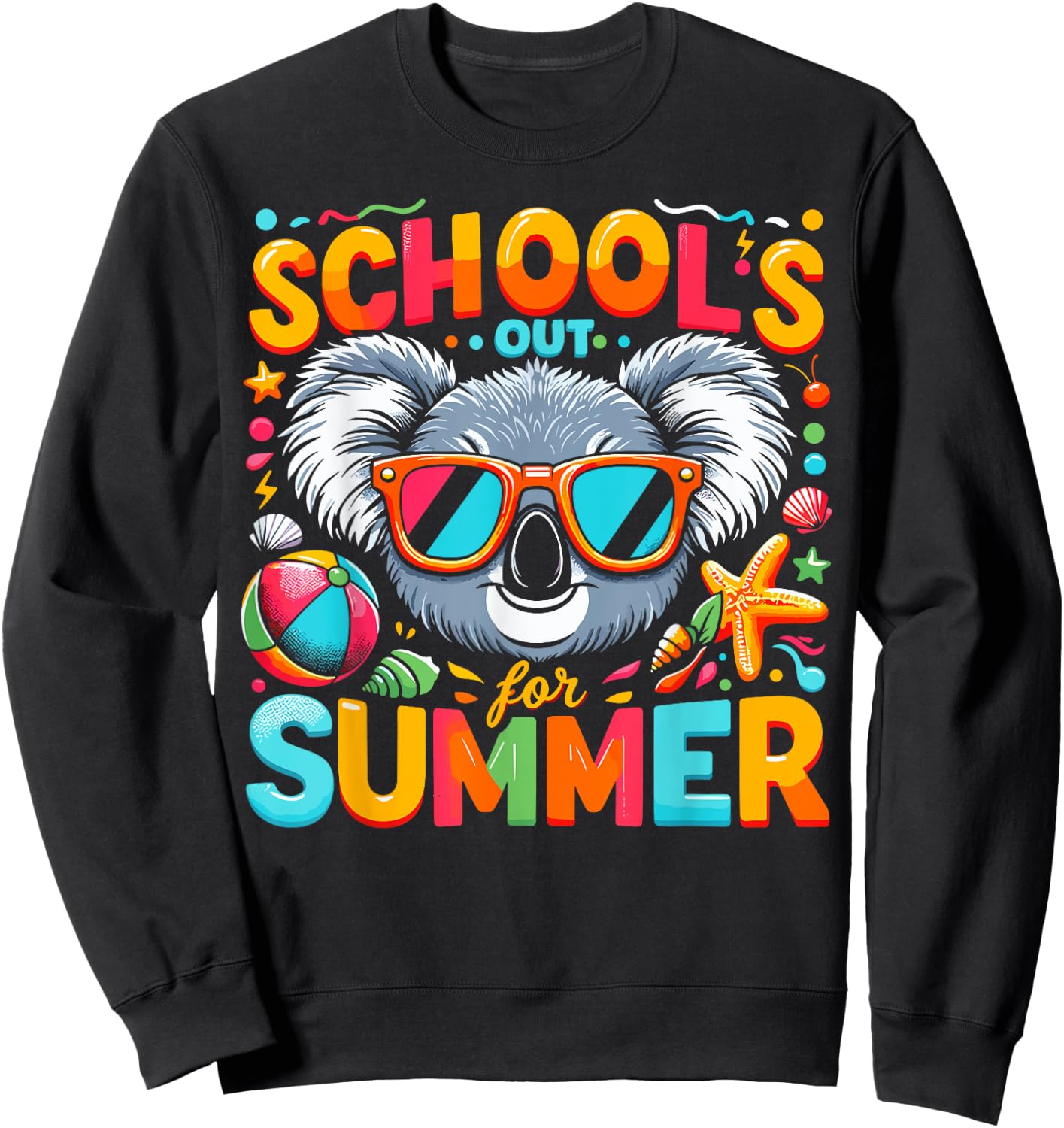 Funny Schools Out For Summer Teacher Kids Girls Boys Koala Sweatshirt - Sweatshirt | Black