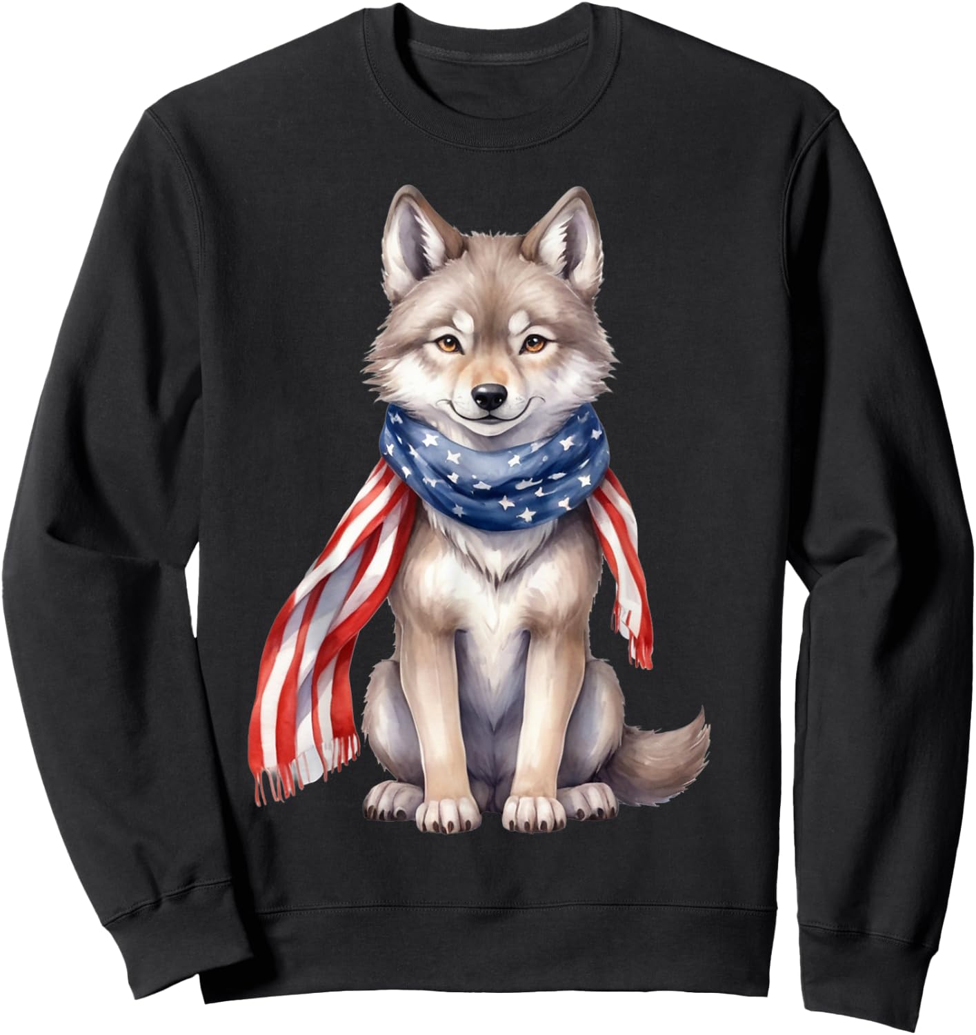 Wolf 4th of July American Flag Wolf Animal Patriotic Kids Men Sweatshirt - Sweatshirt | Black