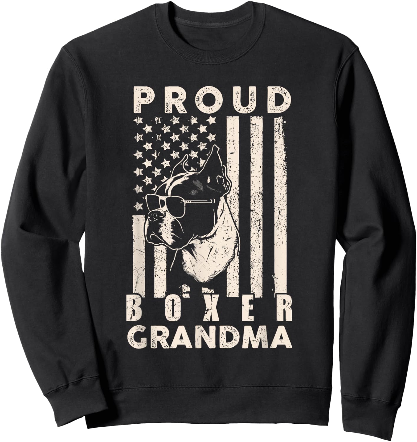 Proud Boxer Dog Grandma American Flag Patriotic Dog Lover Women Kids Men Sweatshirt - Sweatshirt | Black
