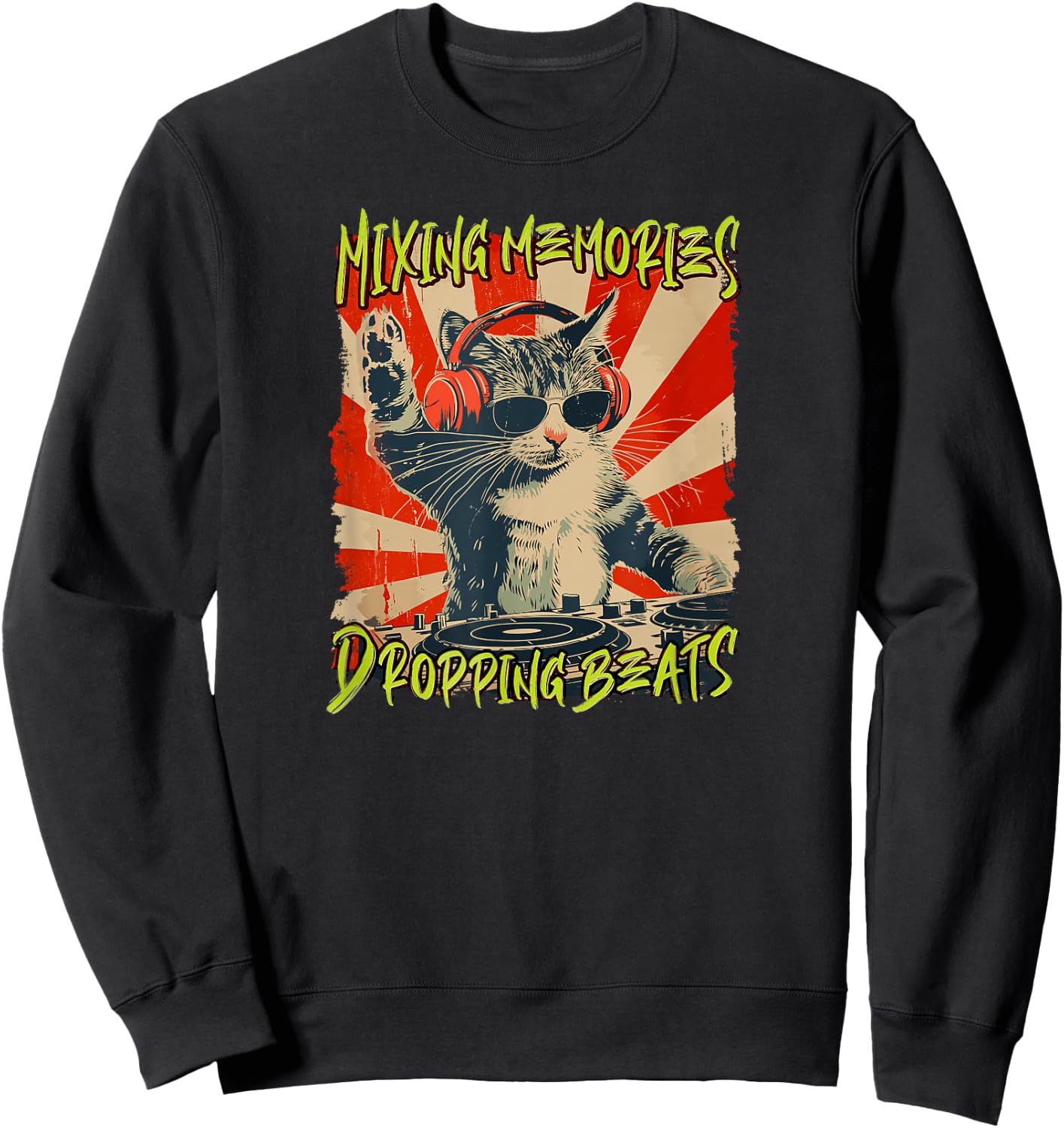 Funny DJ Cat Disco Sound Tech Headphone Music Sweatshirt - Sweatshirt | Black