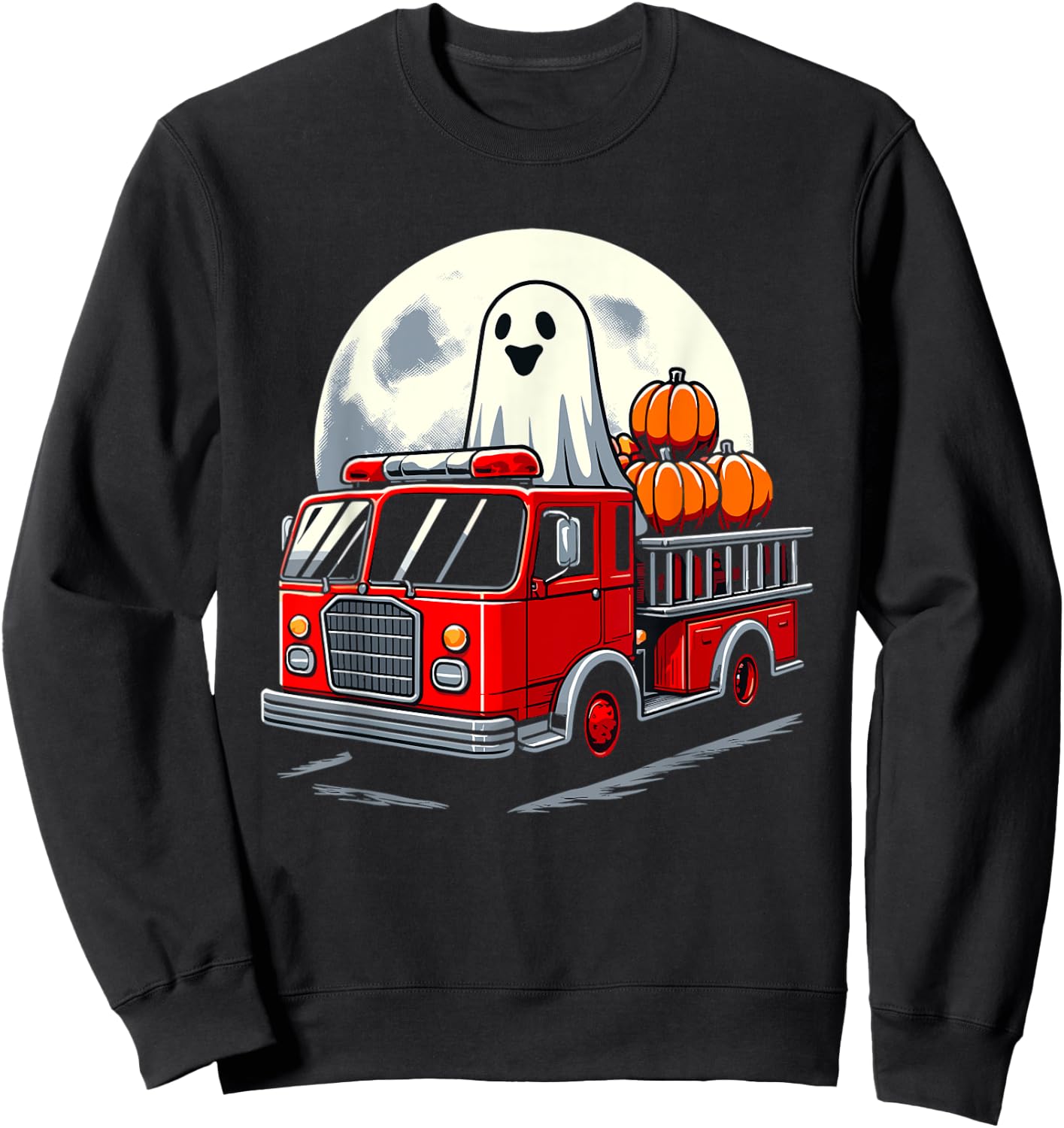 Halloween Ghost Firetruck Funny Pumpkins For Kids Sweatshirt - Sweatshirt | Black