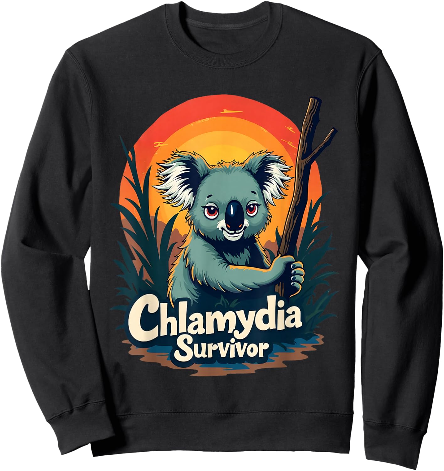 Chlamydia Survivor Funny Adult Joke Retro Vintage Koala Men Sweatshirt - Sweatshirt | Black