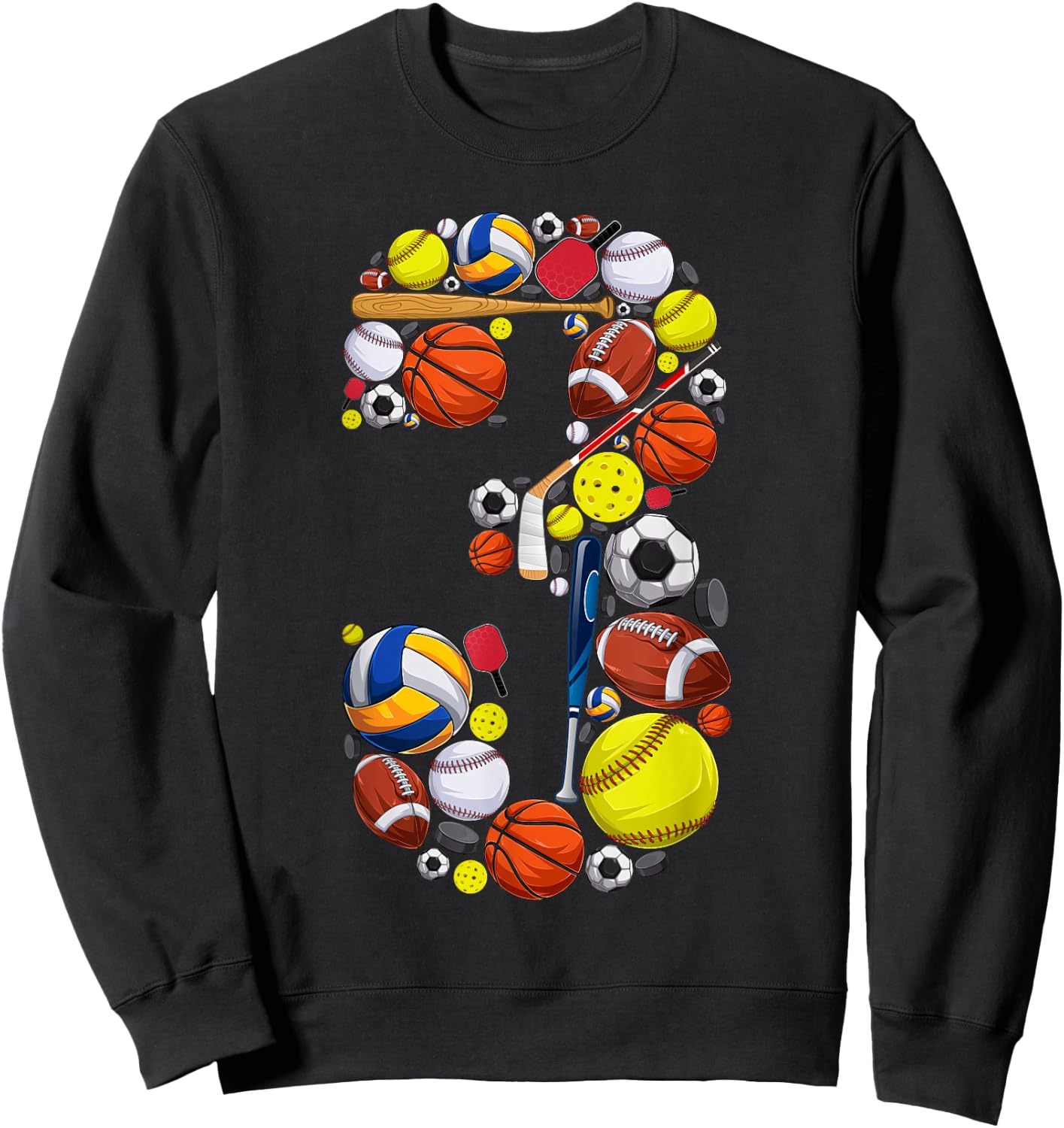3 Years Old Sports Baller 3rd Birthday Party Boys Kids Sweatshirt - Sweatshirt | Black
