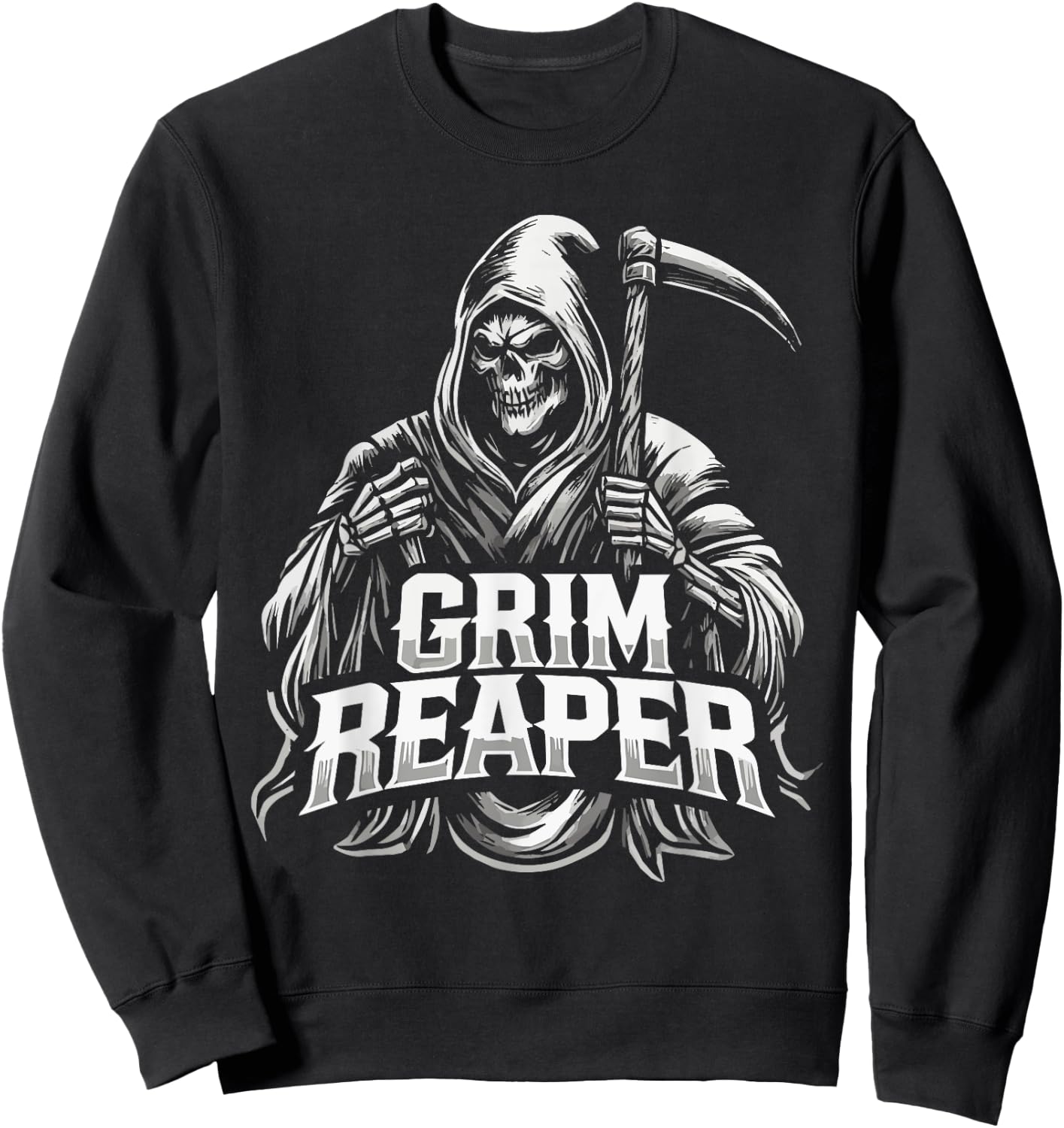 Grim Reaper Hooded Skeleton Scythe Design Sweatshirt - Sweatshirt | Black