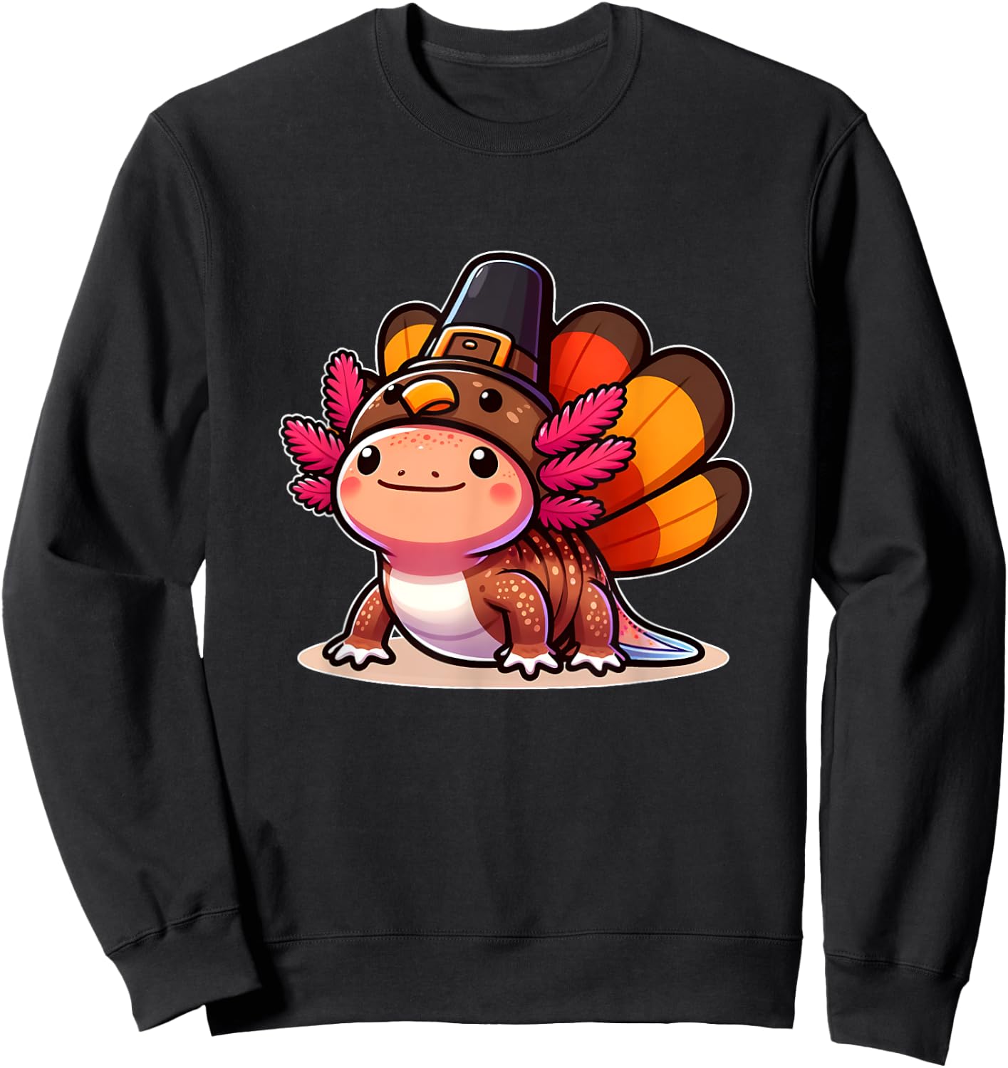 Funny Thanksgiving Shirts by Merch4life Pilgrim Axolotl in Turkey Disguise Kids Black Small Modern Cartoon Turtleneck Short Sleeve Thanksgiving Pet Costume Sweatshirt - Sweatshirt | Black