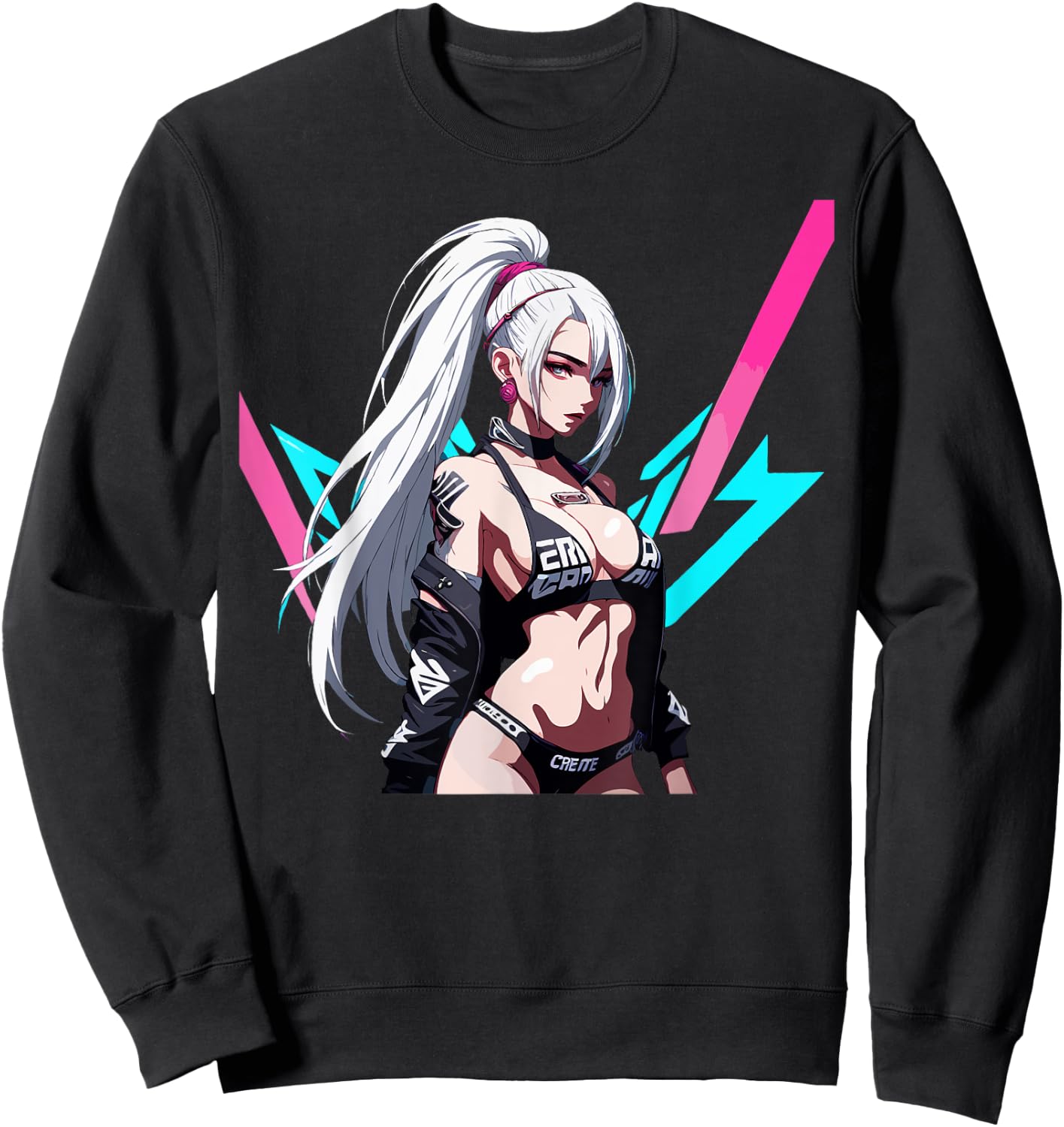 Sexy Waifu Otaku Anime Cyberpunk Girl Japanese Sweatshirt - Sweatshirt | Black
