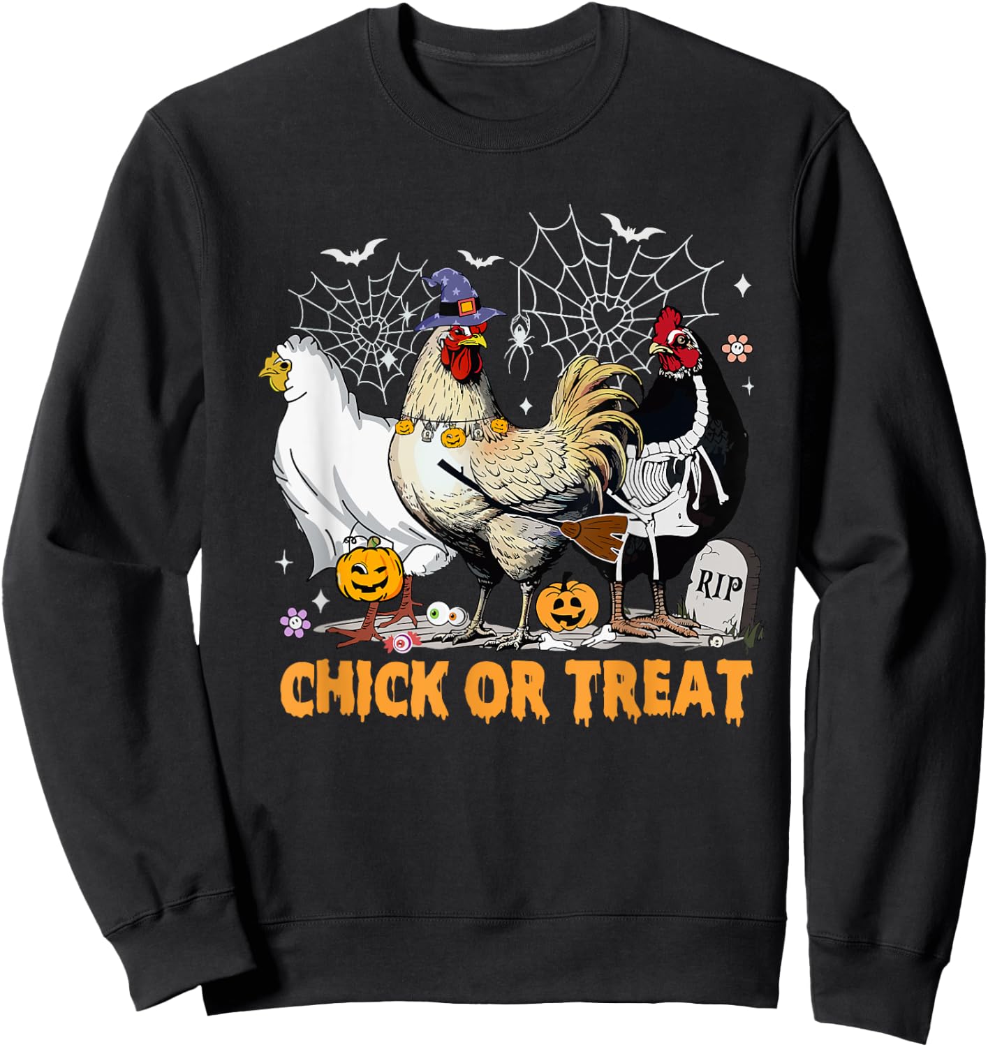 Funny Chicken Halloween Costume Spooky Season Chickens Witch Sweatshirt - Sweatshirt | Black