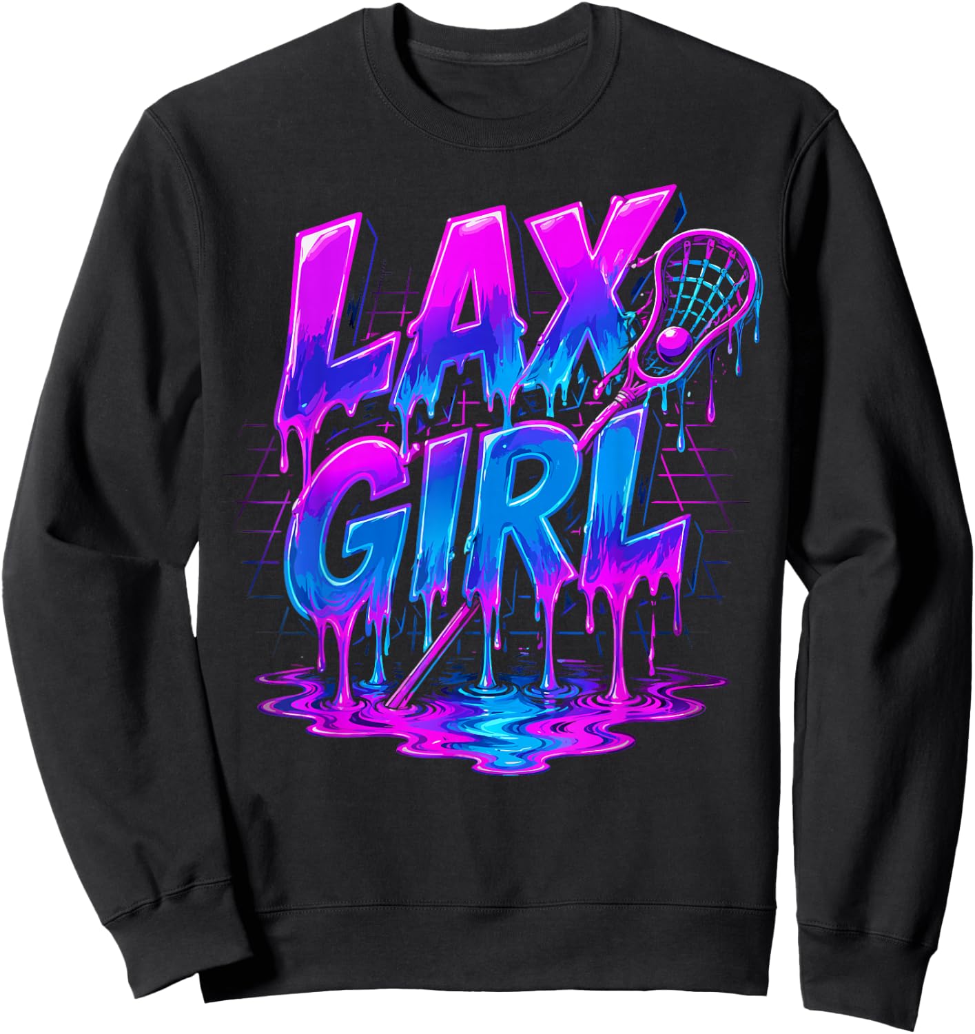 Lax Girl Lacrosse Ice Cream Funny Drip Sweatshirt - Sweatshirt | Black