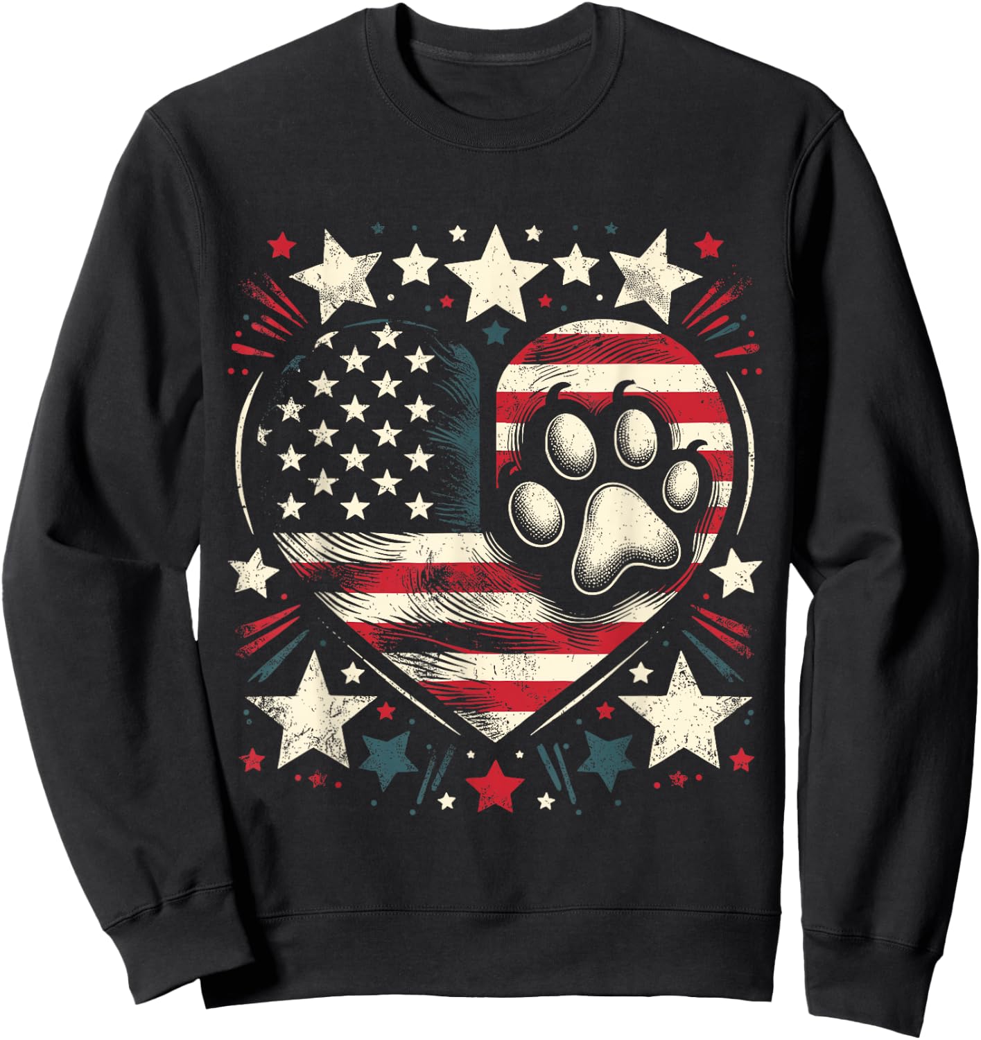 American Flag Patriotic Dog and Cat Paw 4th of July Sweatshirt - Sweatshirt | Black