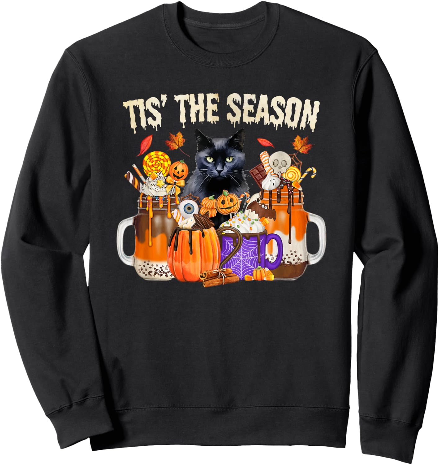 Fall Coffee Pumpkin Spice Latte Autumn Black Cat Sweatshirt - Sweatshirt | Black