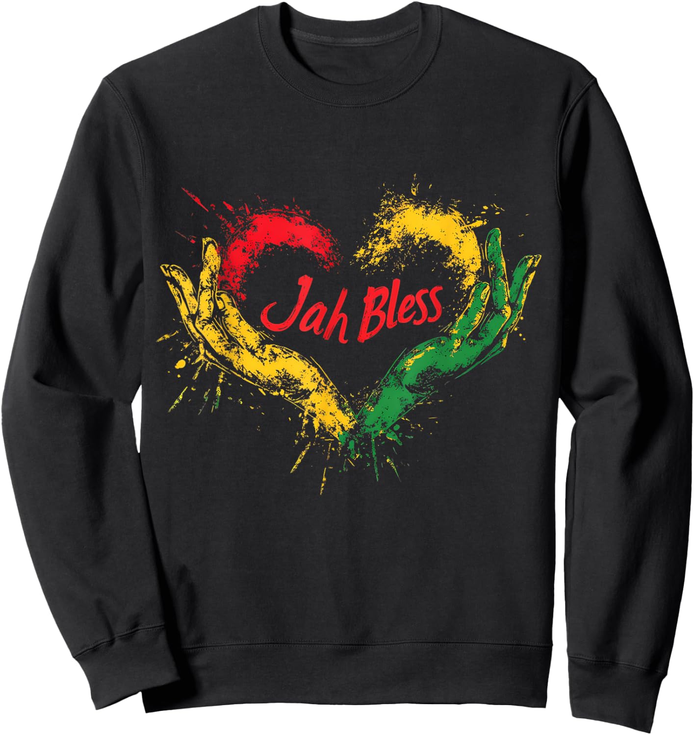 Rasta Reggae Music Jah Bless Up Rastafari Hand Heart Sweatshirt - Sweatshirt | Black