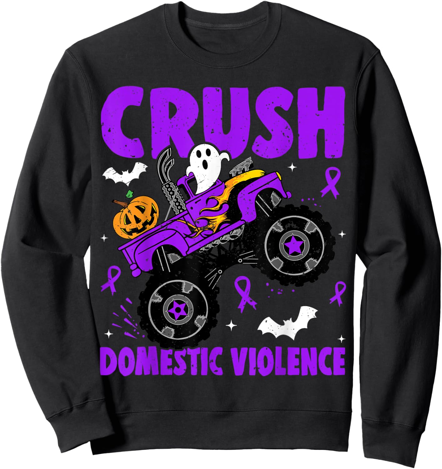 Crush Domestic Violence Awareness Halloween Monster Truck Sweatshirt - Sweatshirt | Black