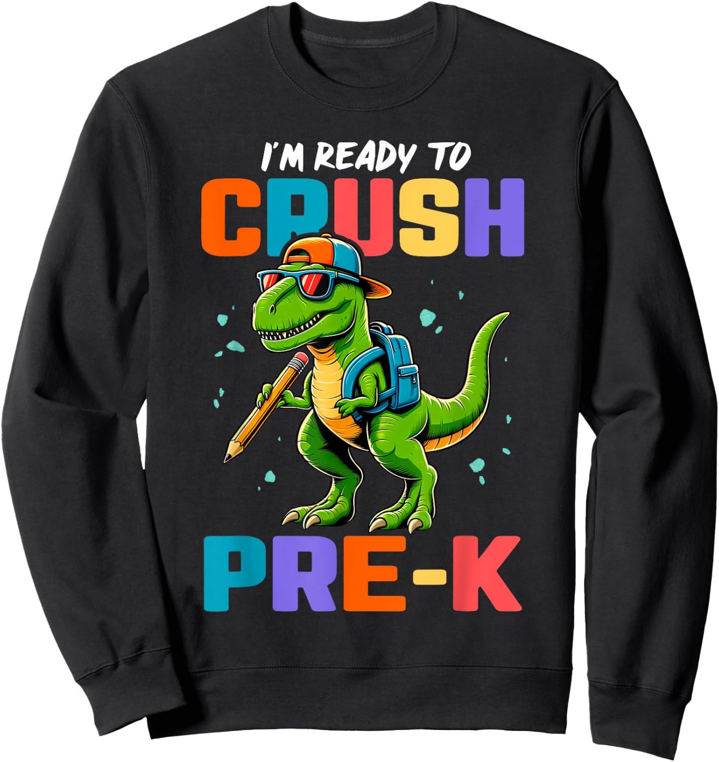 First Day Of Pre-K Shirt Boys Kids Dinosaur Back To School Sweatshirt - Sweatshirt | Black