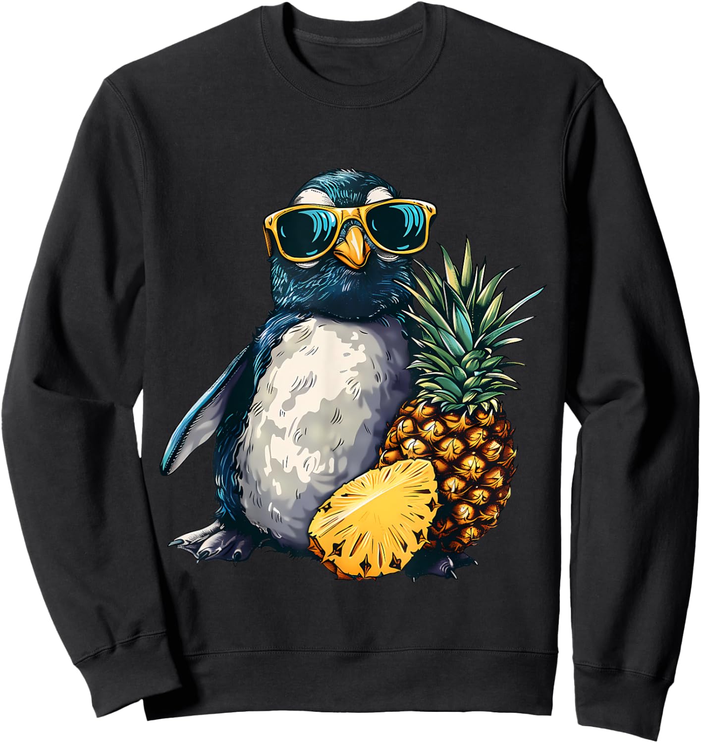 Pineapple Penguin Bird Animal Art Pineapple Lover Drawing Sweatshirt - Sweatshirt | Black