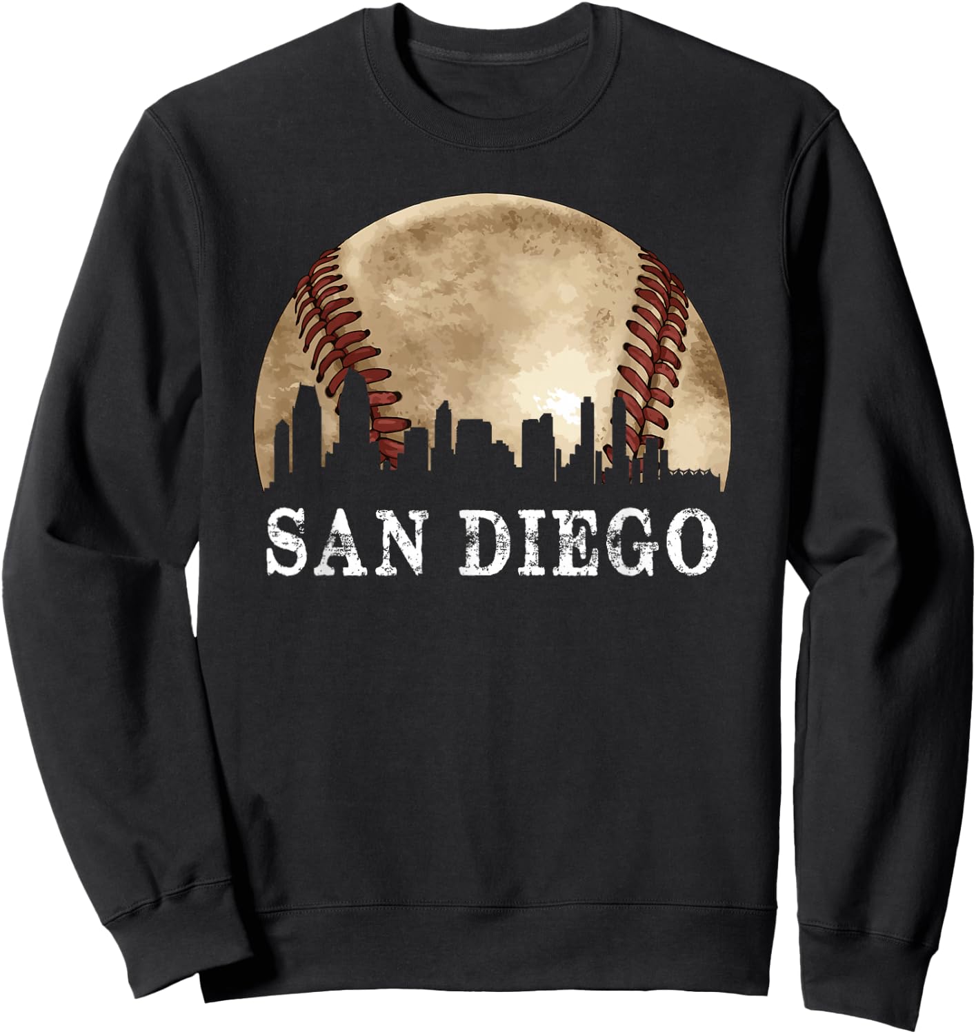 San Diego Skyline City Vintage Baseball Lover Sweatshirt - Sweatshirt | Black