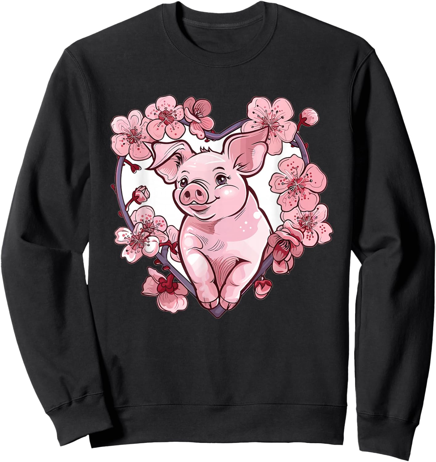 Cute Pig With Flowers I Pig Sweatshirt - Sweatshirt | Black