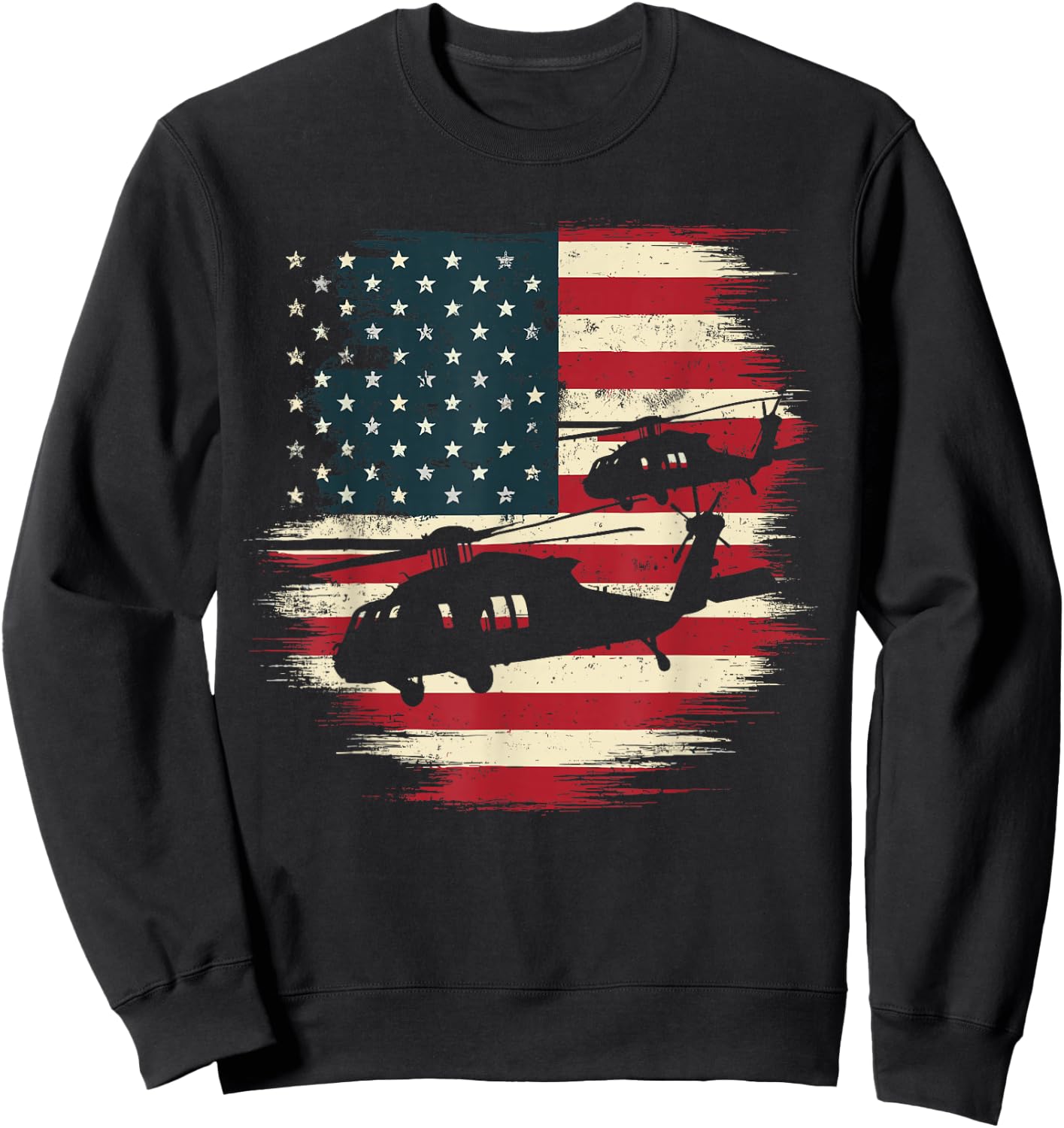Helicopter USA Vintage Flag American Sweatshirt - Sweatshirt | Black