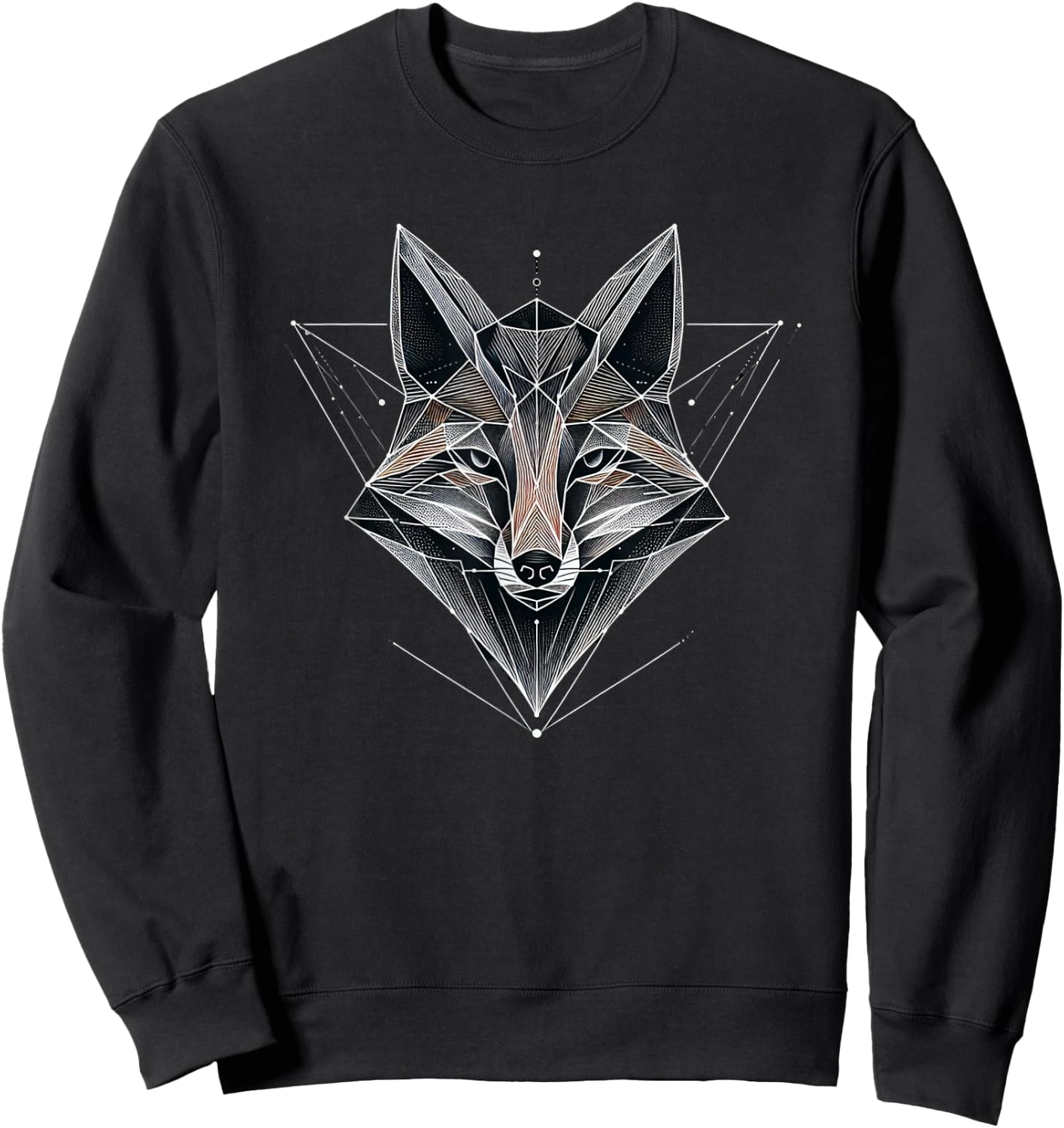 Geometric Fox Celestial Totem Symmetrical Faceted Graphic Sweatshirt - Sweatshirt | Black