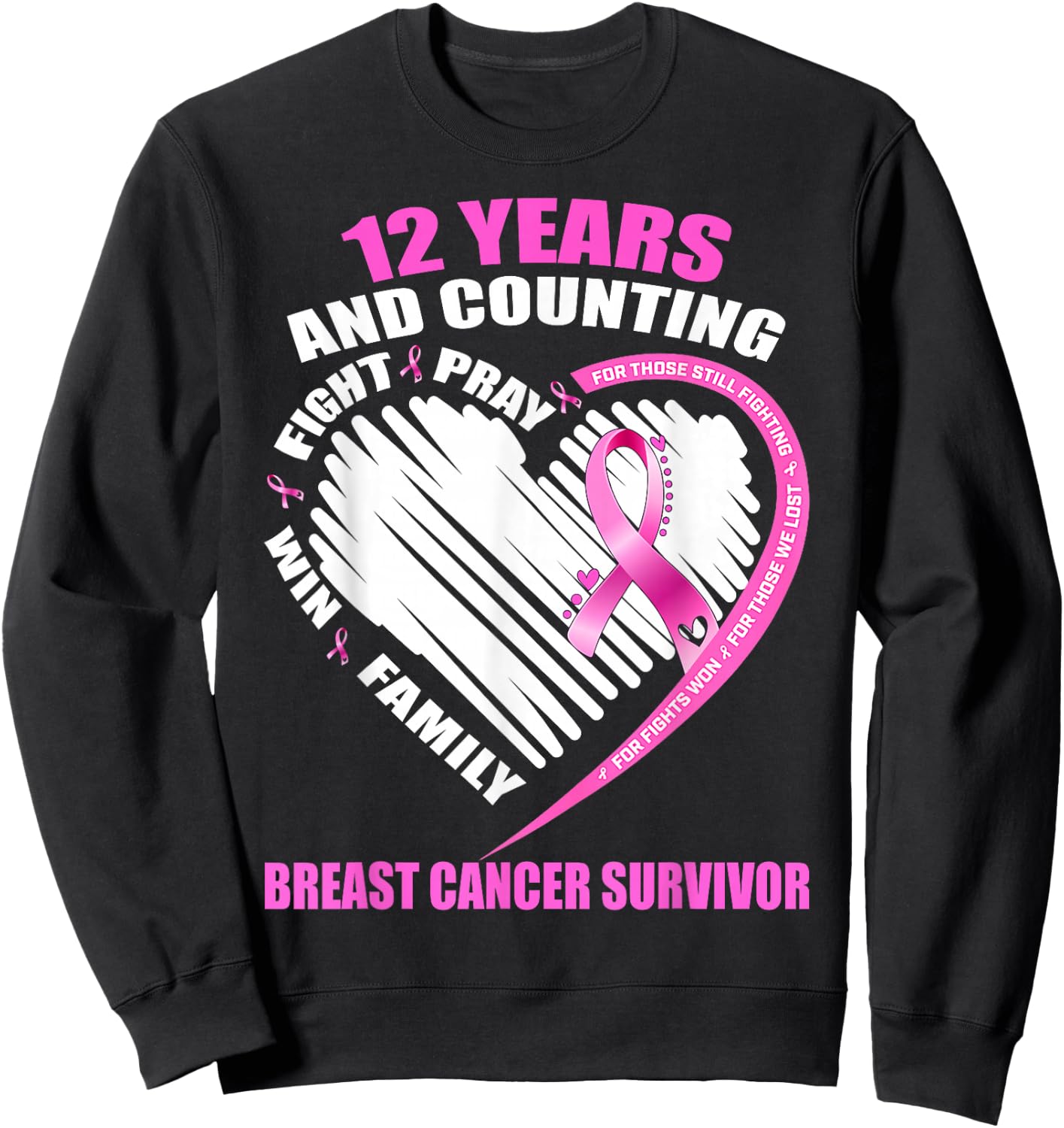 12 Years Cancer Free Gifts 12 Year Breast Cancer Survivor Sweatshirt - Sweatshirt | Black