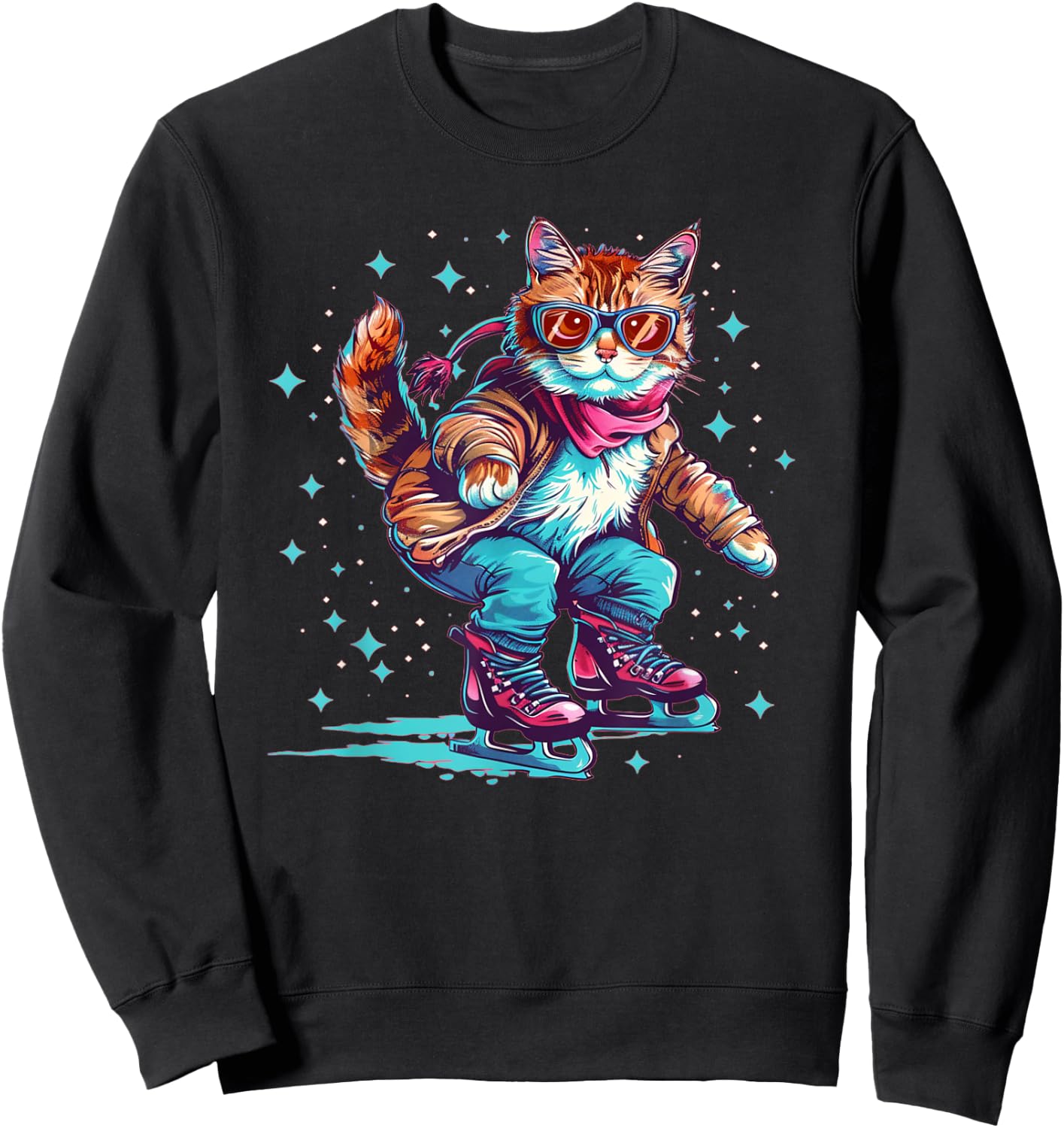 Funny ice skating Cat with Shoes Outfit for Winter Sweatshirt - Sweatshirt | Black