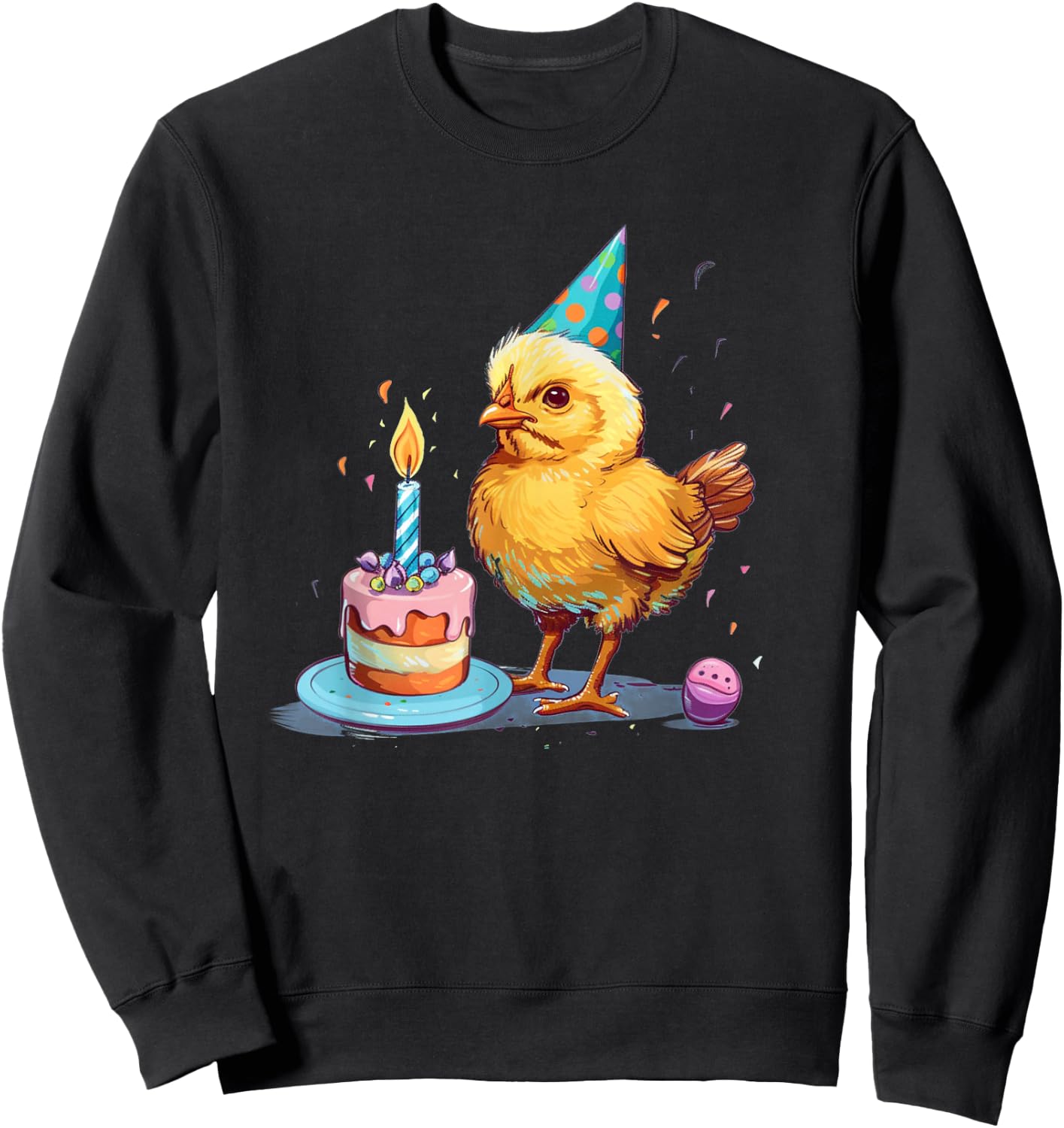 Birthday Kid Chick Costume for Cake, Party Hat and Poultry Sweatshirt - Sweatshirt | Black