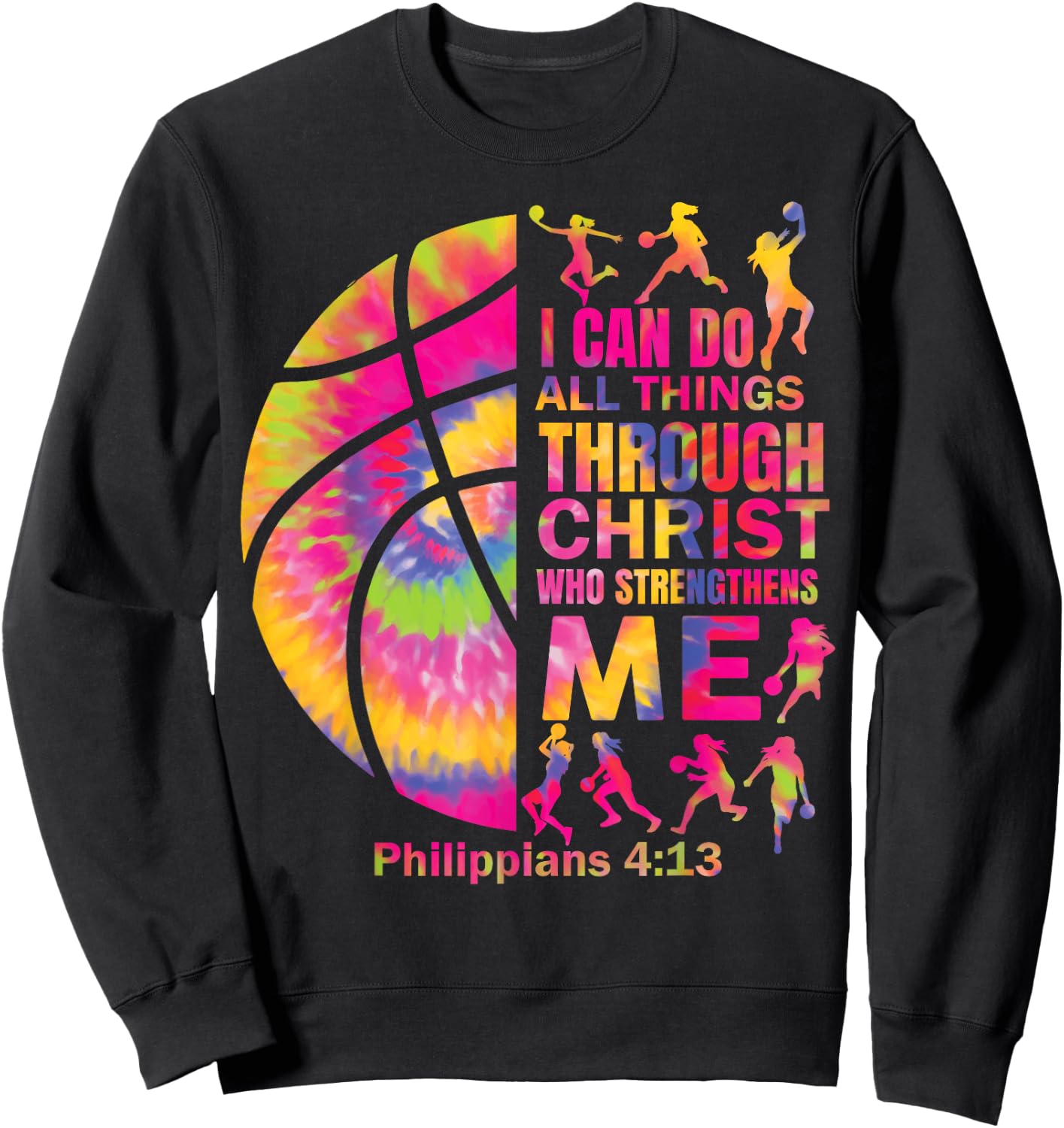 Girls Christian Basketball Women Teen Kid Christ Bible Verse Sweatshirt - Sweatshirt | Black