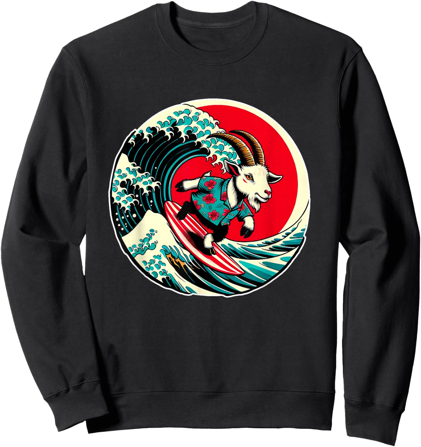 Great Wave Kanagawa Goat Surfing Sweatshirt - Sweatshirt | Black