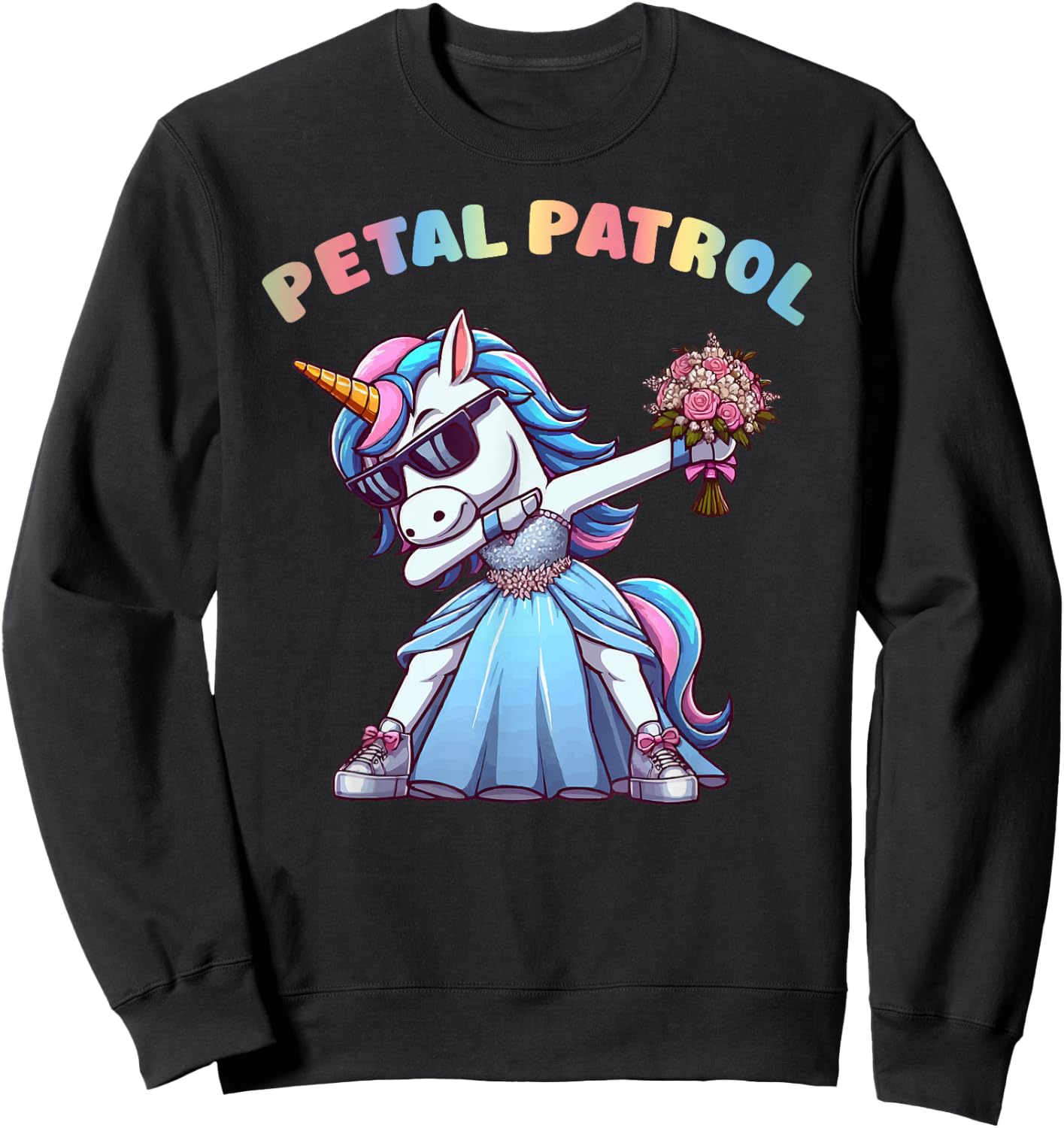 Wedding Petal Patrol Flower Girl Unicorn Bridesmaid Sweatshirt - Sweatshirt | Black
