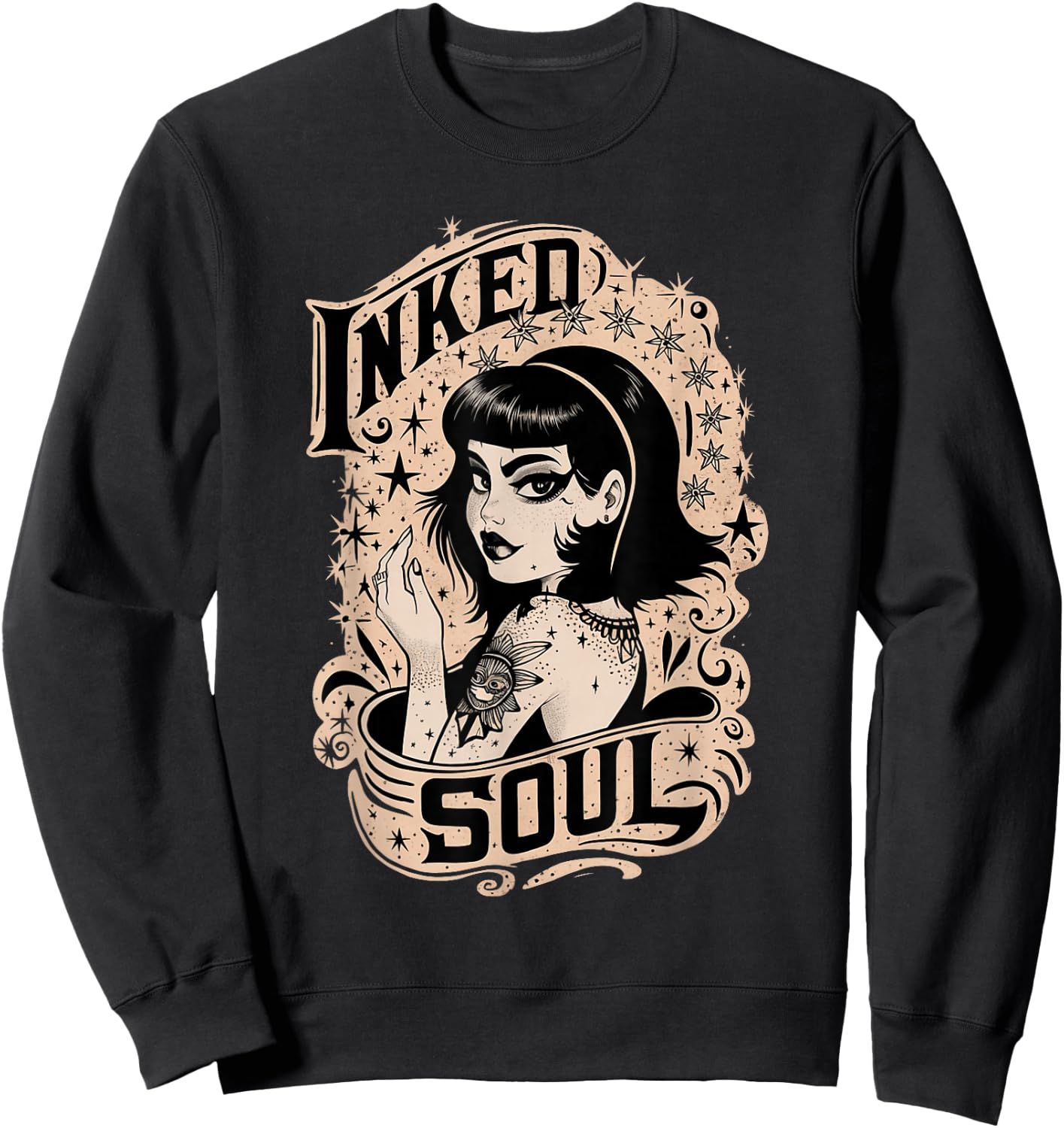 Vintage Tattoo Goth Girl Inked Soul Sweatshirt - Sweatshirt | Black